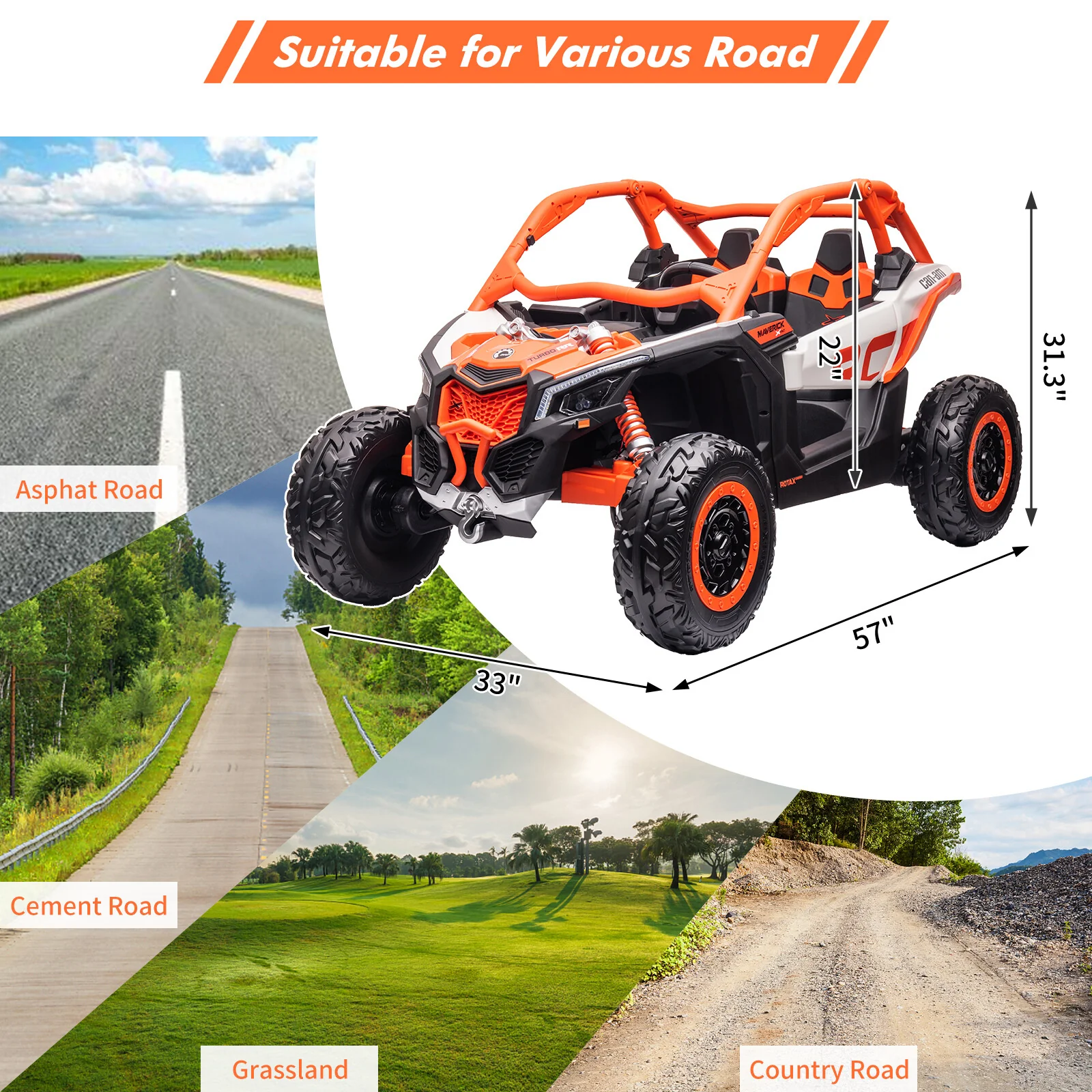 2-Seat UTV Stroller with Remote Control, Dual 24V Batteries, 4x 200W Motors, 130lbs Load Capacity - Image 3