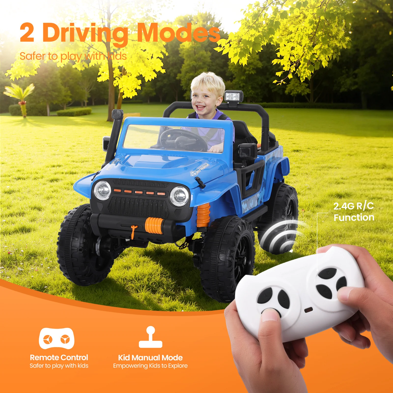 2-Seater Electric Ride-On Jeep Truck for Kids 24V with Bluetooth Remote Control - Image 2