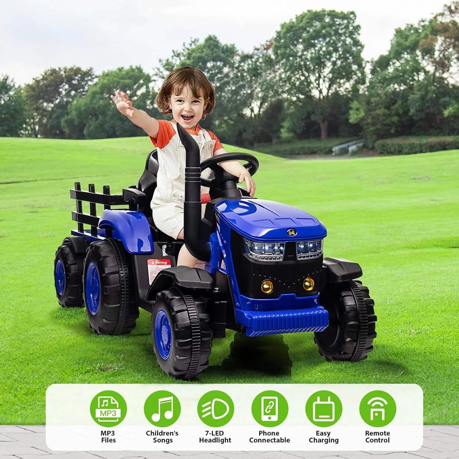 2V Battery Powered Electric Kids Ride-On Tractor with Trailer and Remote Control - Image 7