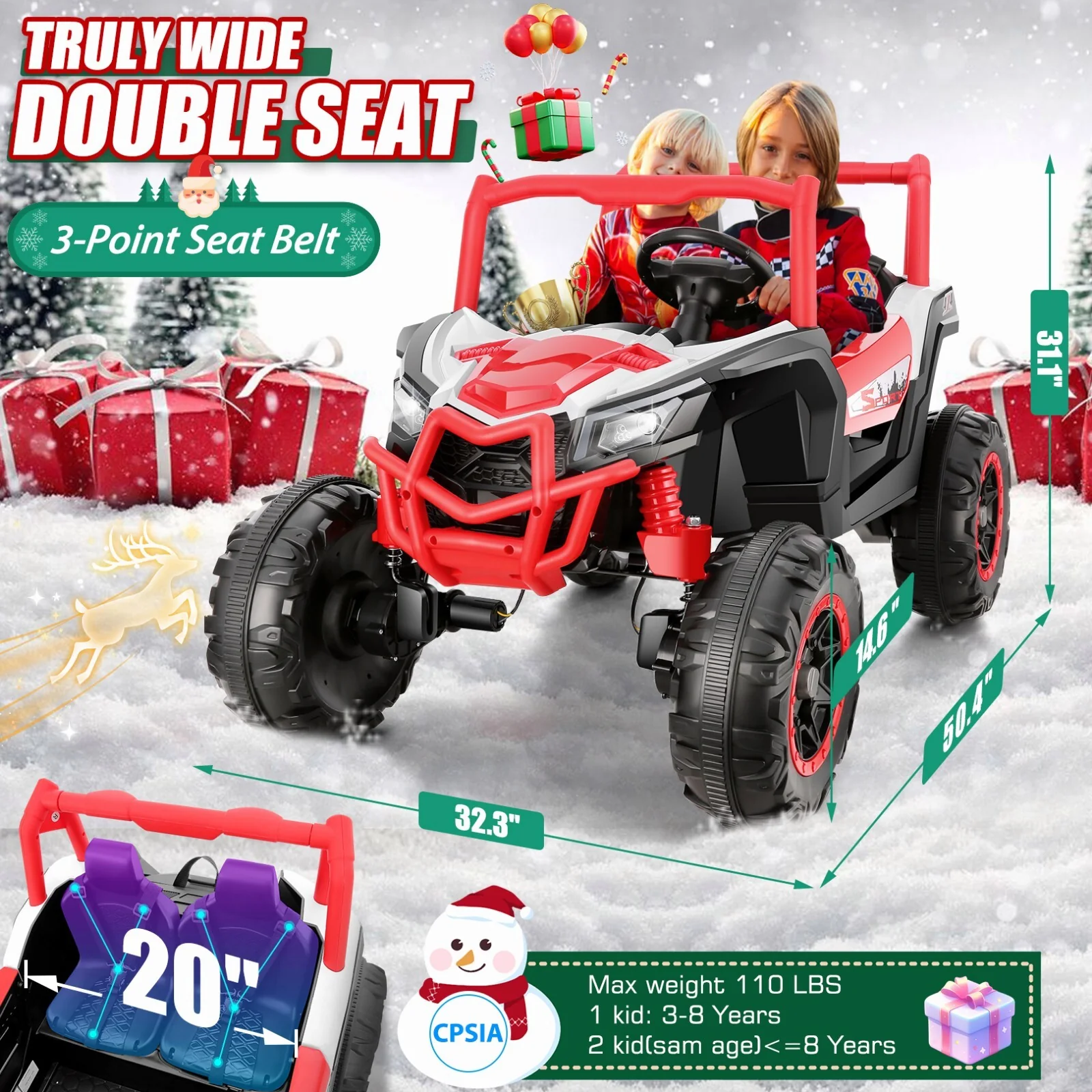 24V 800W 2-Seater Kids Ride-On Truck UTV with Remote Control and 2WD/4WD Options - Image 4
