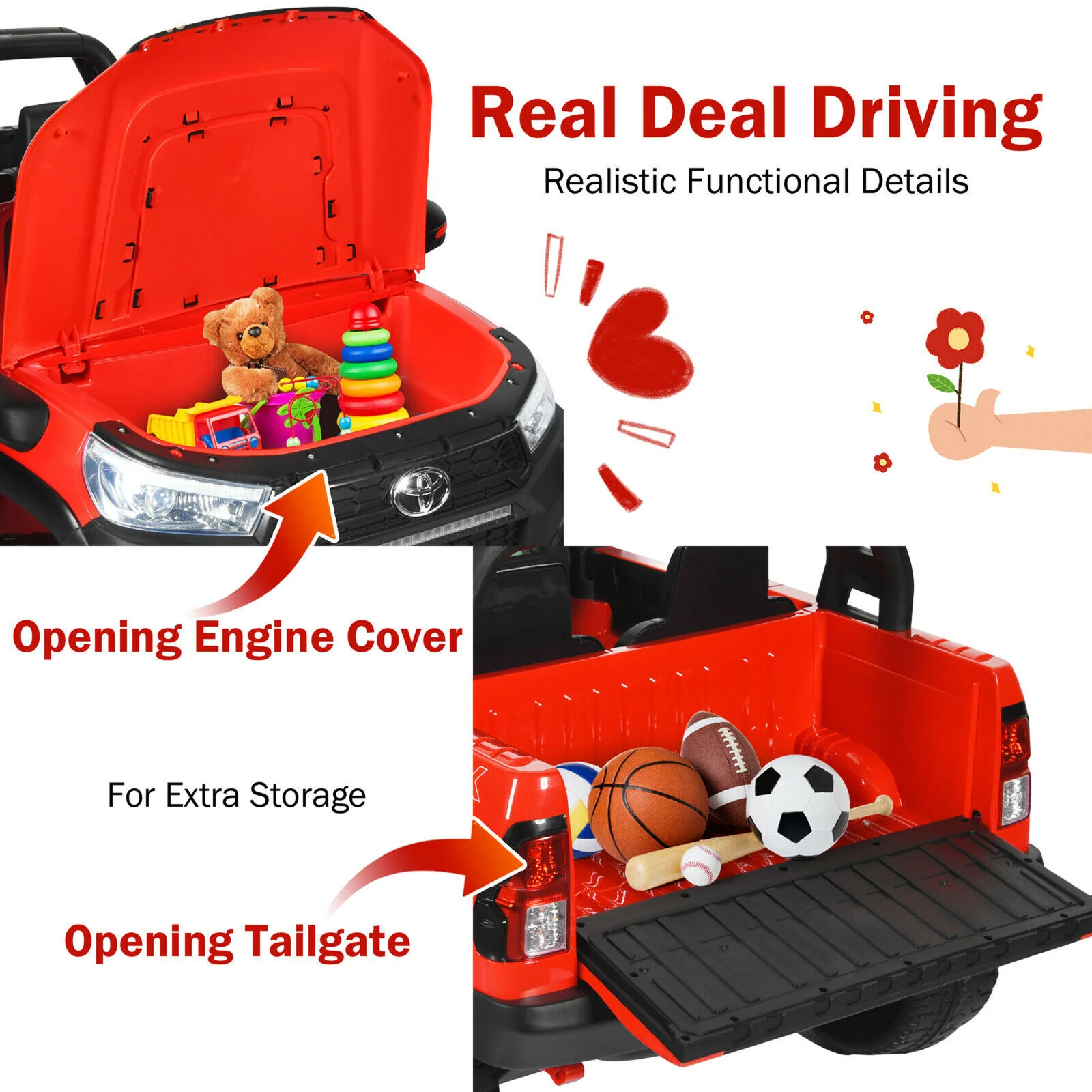 2x12V Authorized Toyota Hilux Ride-On Truck Vehicle 2-Seat 4x4 w/ Remote Control Crimson - Image 8