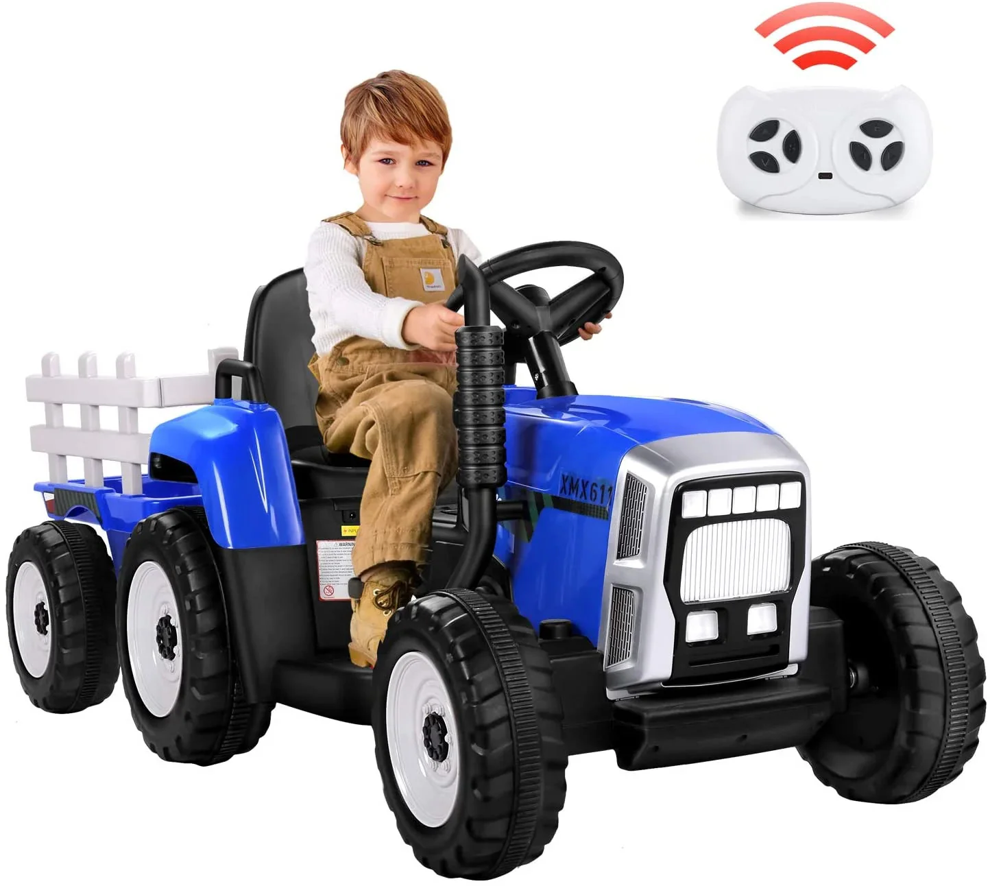 Kids Electric Ride-On Tractor with Remote Control, 2x35W Motor, 7 LED Lights, EVA Tires