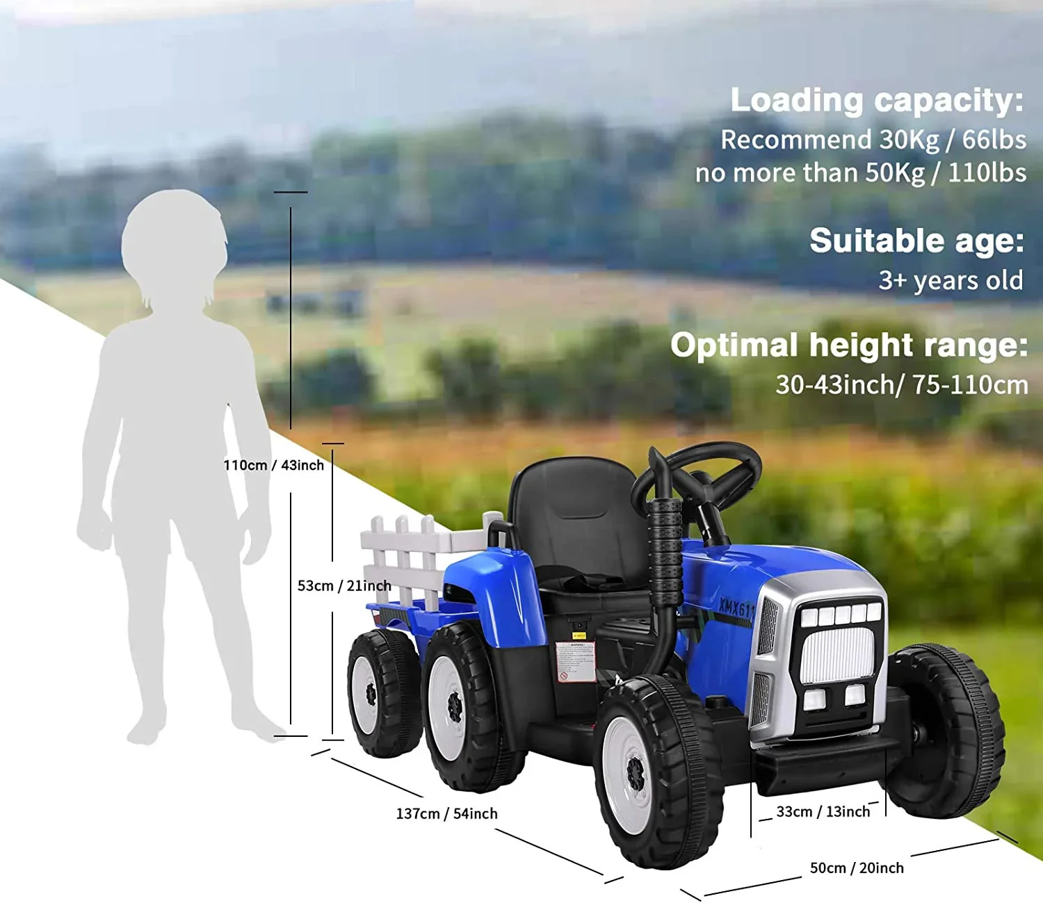 Kids Electric Ride-On Tractor with Remote Control, 2x35W Motor, 7 LED Lights, EVA Tires - Image 5