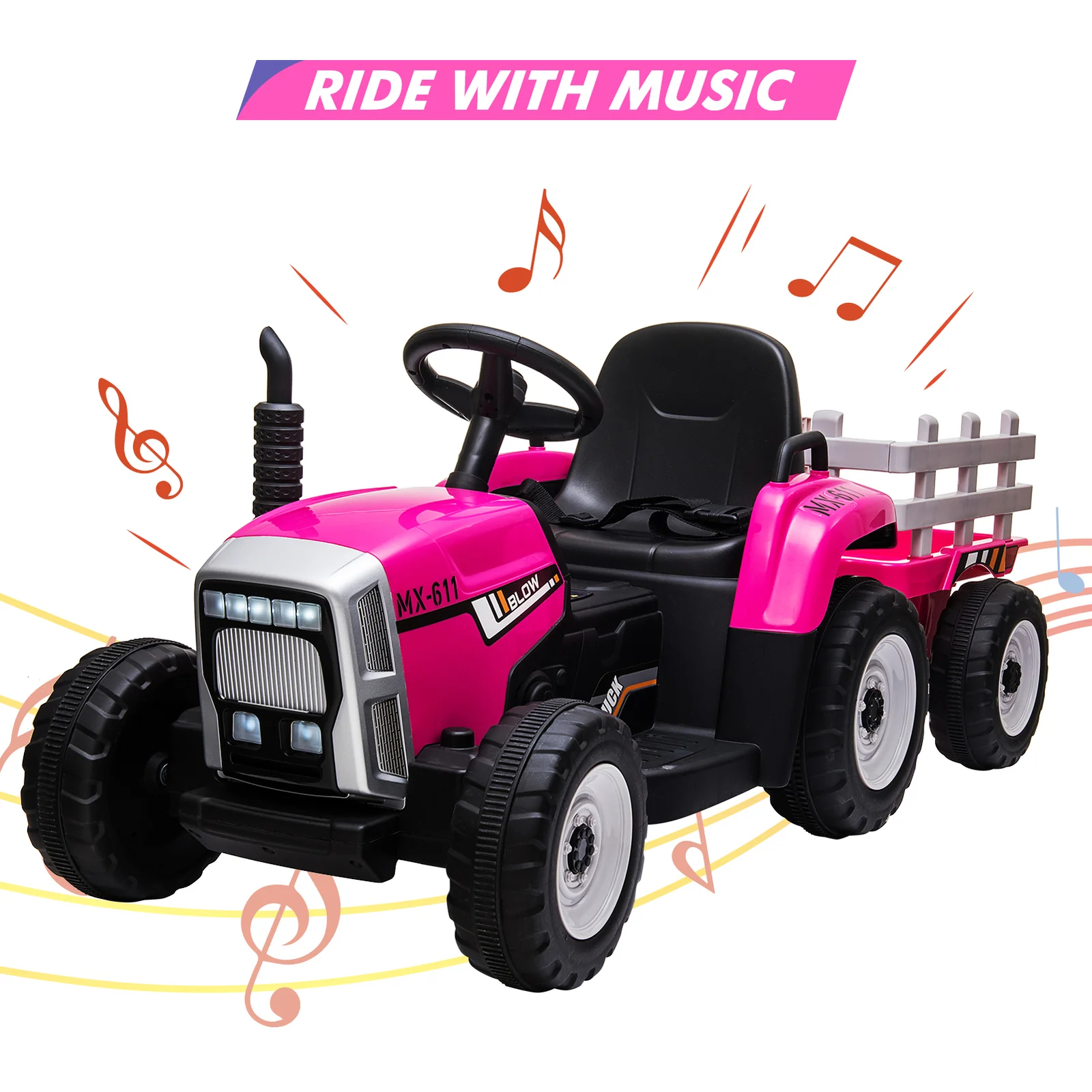 12V Electric Kid's Tractor with Trailer, Remote Control, LED Lights, Gear Shift, MP3, and USB for Ages 3-6 - Image 7