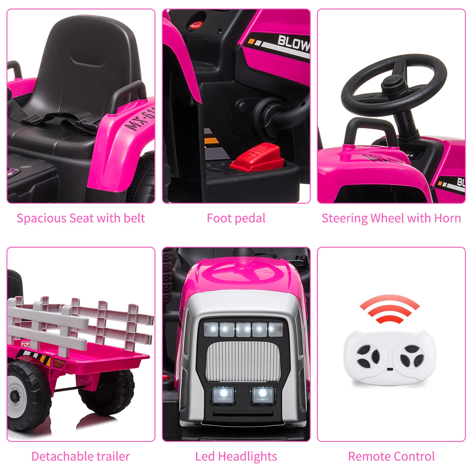 12V Electric Kid's Tractor with Trailer, Remote Control, LED Lights, Gear Shift, MP3, and USB for Ages 3-6 - Image 8