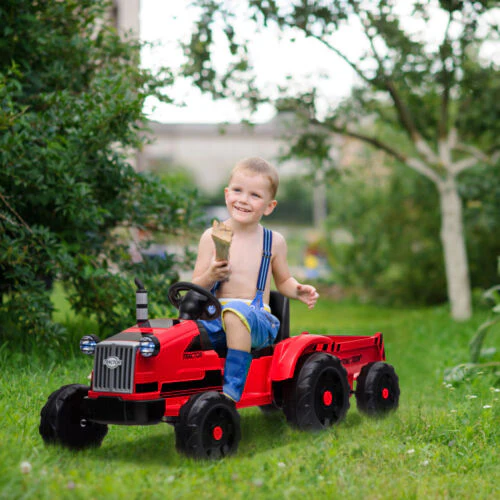 3-Gear-Shift Ground Loader Ride On Toy with LED Lights and Trailer Attachment