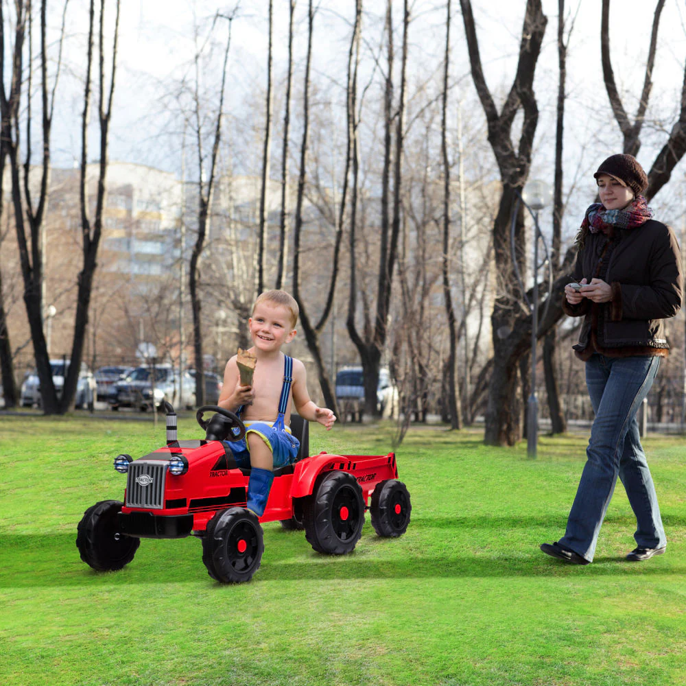 3-Gear-Shift Ground Loader Ride On Toy with LED Lights and Trailer Attachment - Image 2