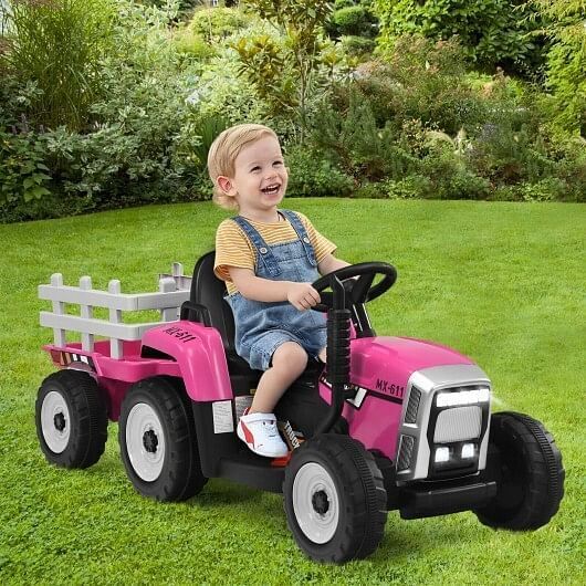 3-Gear-Shift Pink Ride-On Tractor for Kids 3+ Years Old with Ground Loader Attachment - Image 3