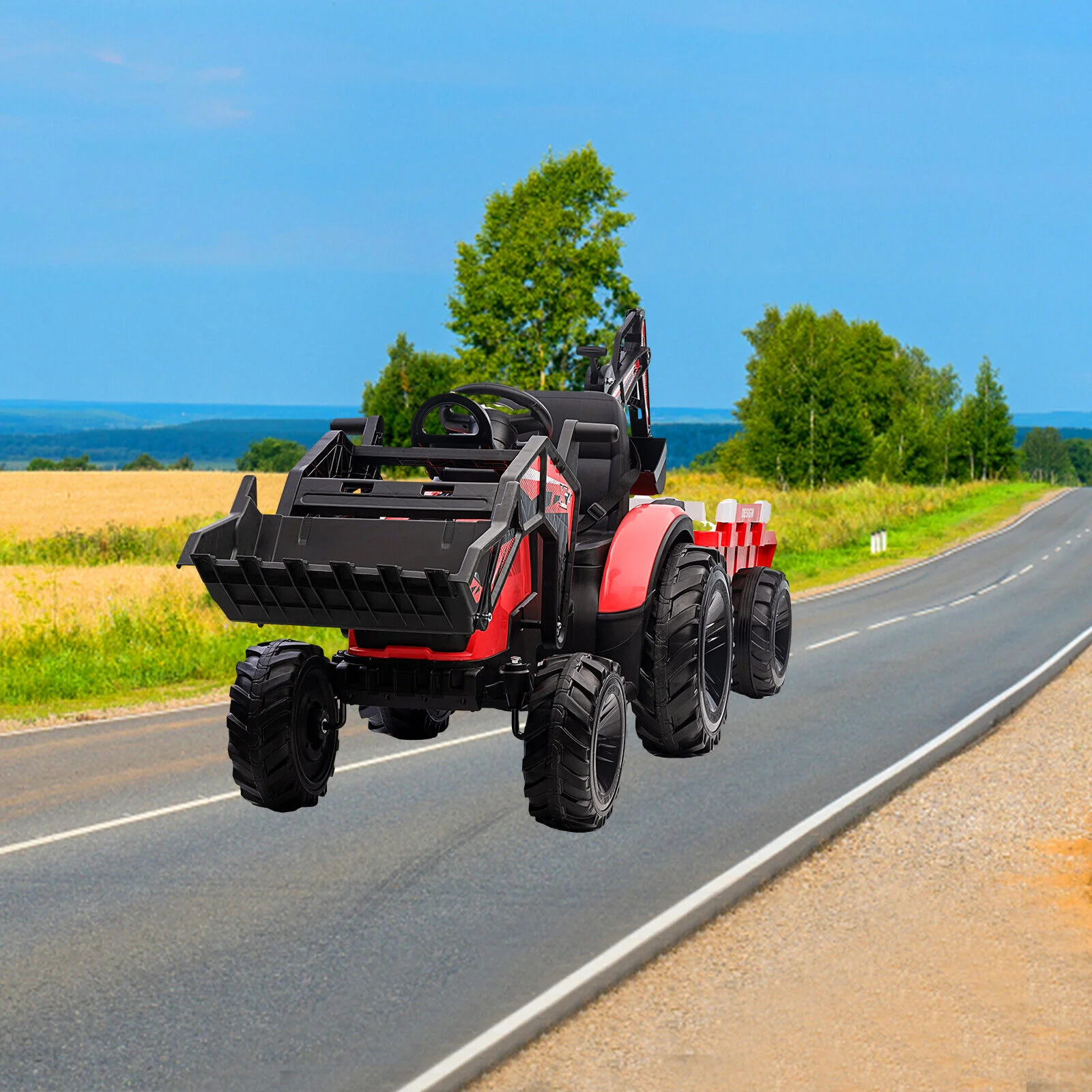3-in-1 Electric Ride-On Tractor Bulldozer with Trailer and Remote Control for Kids (24V) - Image 4