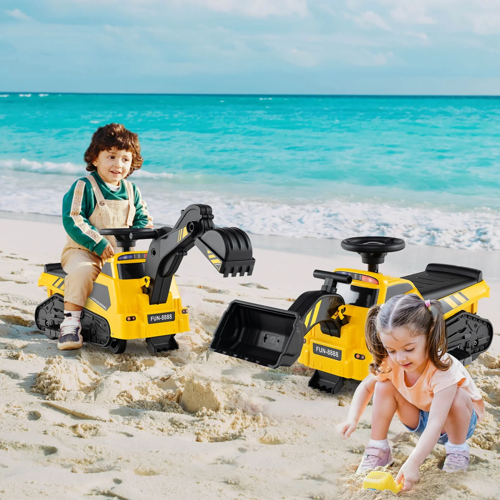 3-in-1 Excavator Ride-On Toy with Horn and Storytelling for Toddlers 18 Months and Up - Image 3