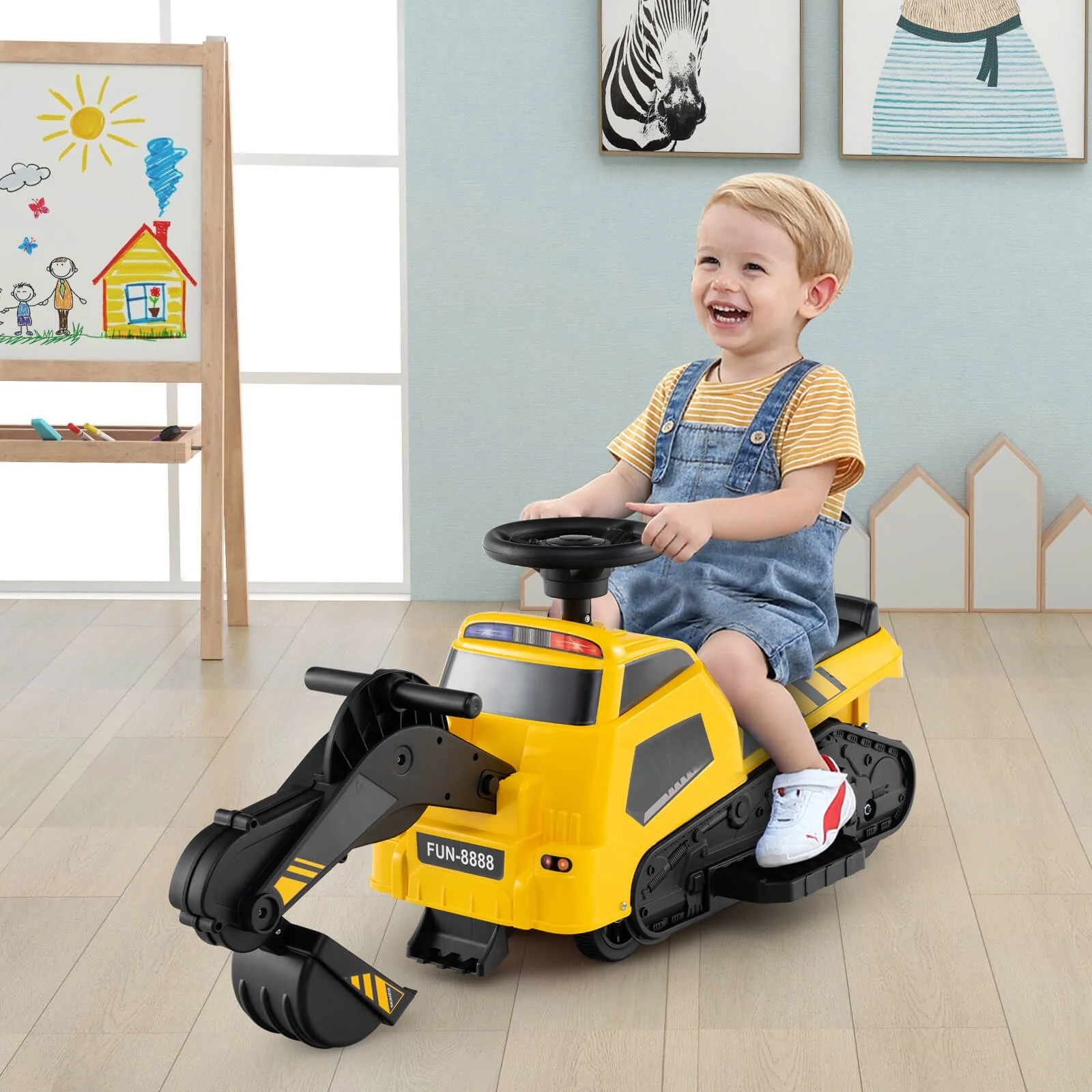 3-in-1 Excavator Ride-On Toy with Horn and Storytelling for Toddlers 18 Months and Up - Image 4