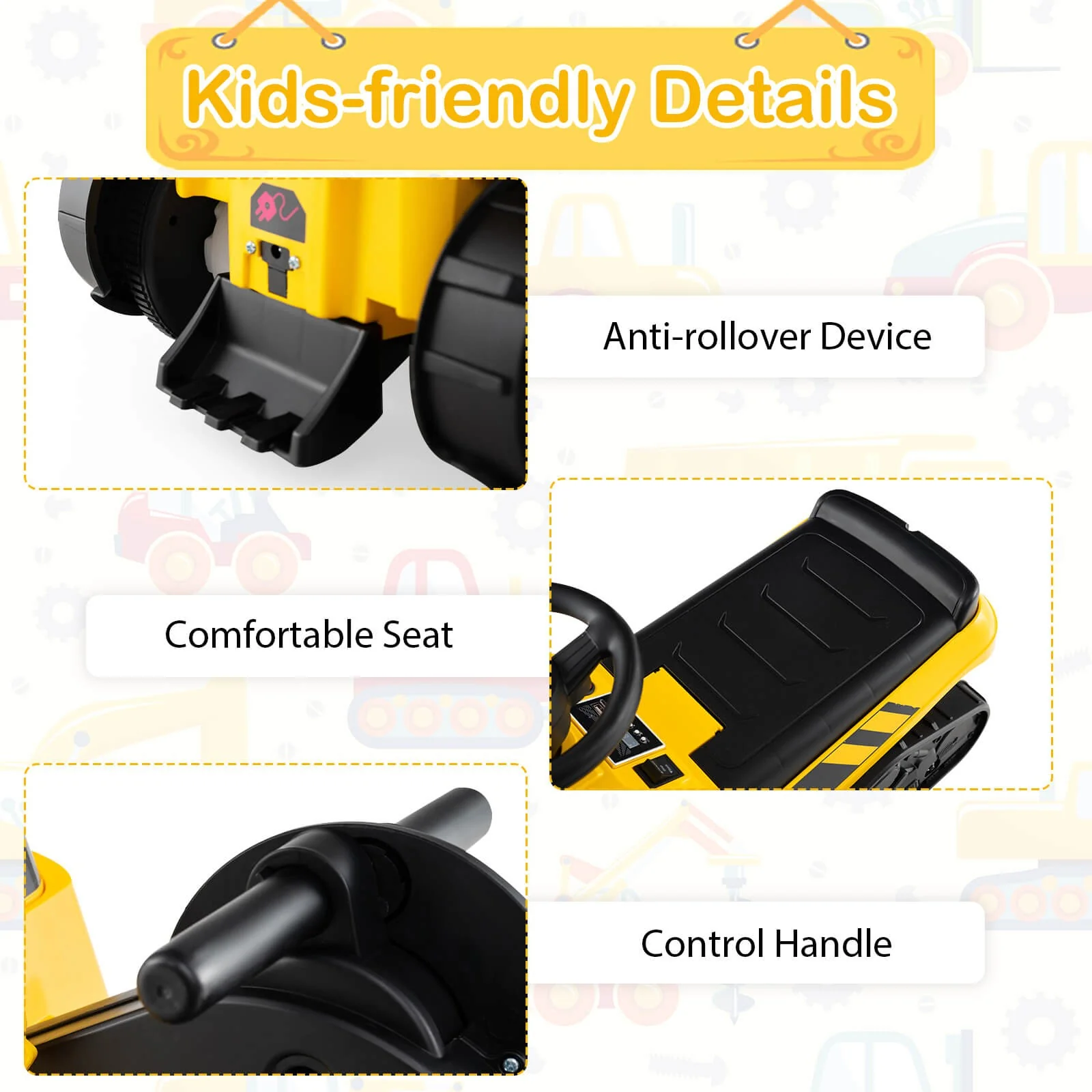3-in-1 Excavator Ride-On Toy with Horn and Storytelling for Toddlers 18 Months and Up - Image 5