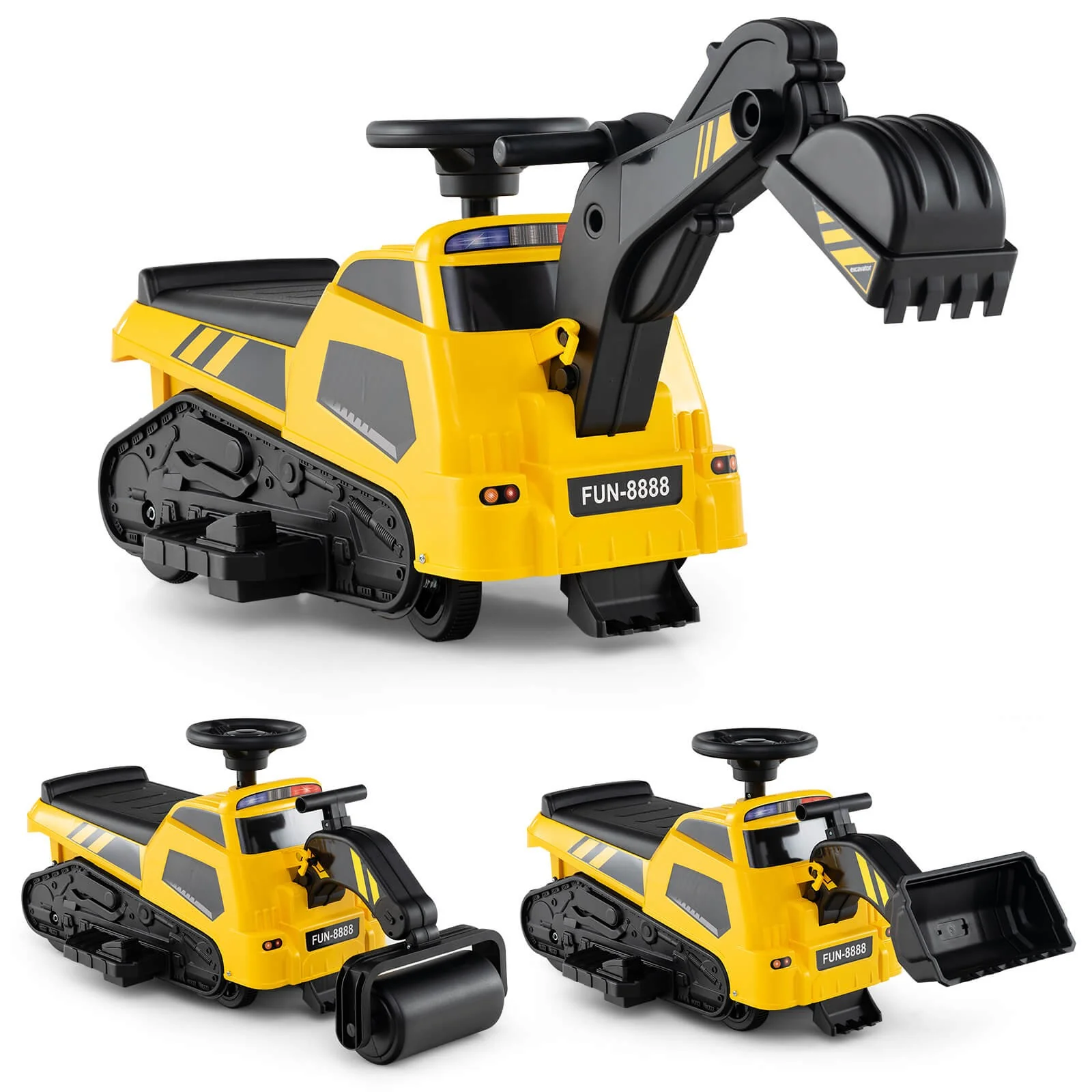 3-in-1 Excavator Ride-On Toy with Horn and Storytelling for Toddlers 18 Months and Up - Image 9
