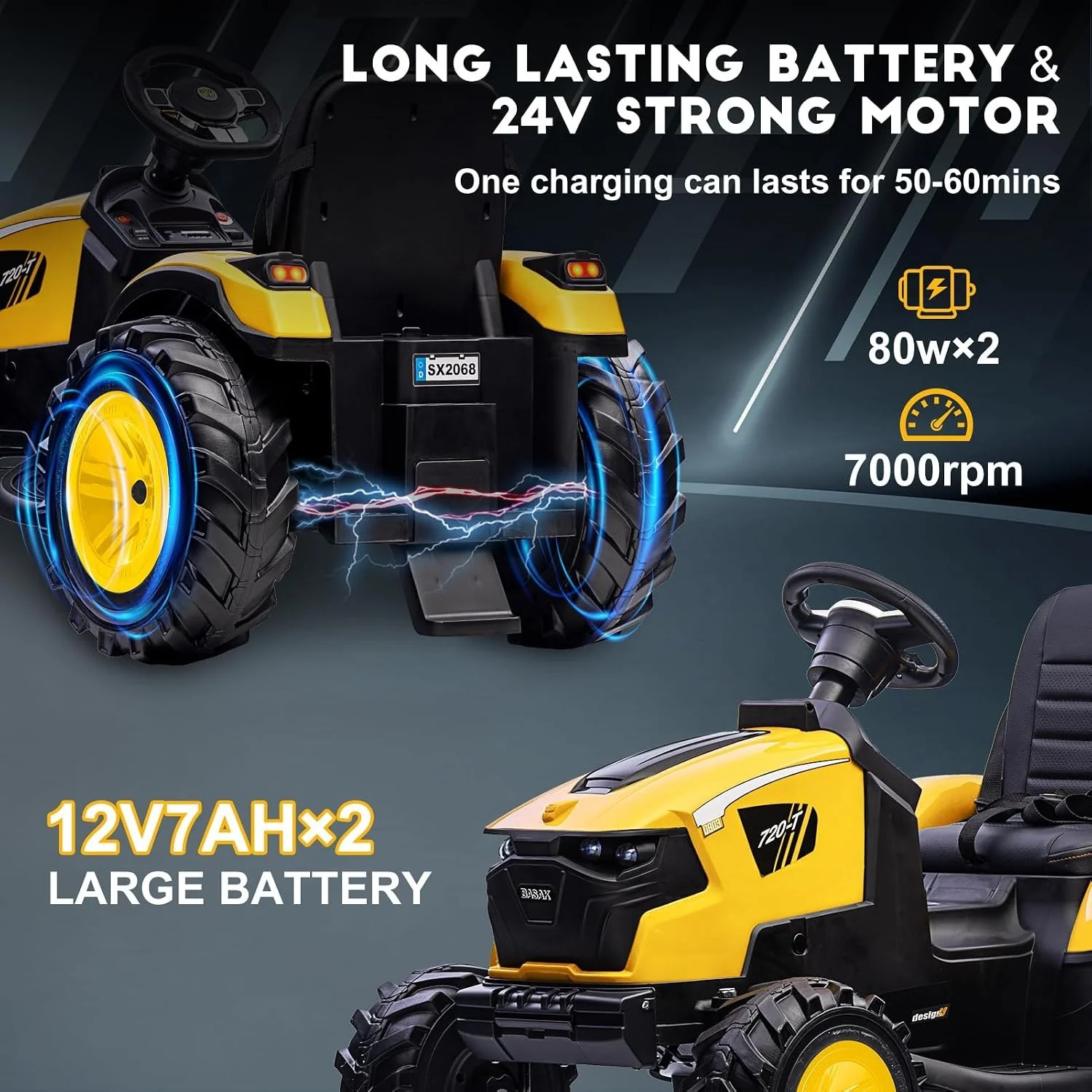 Kids 24V 3-in-1 Ride-On Tractor, Excavator, and Bulldozer with Trailer and Remote Control - Image 5