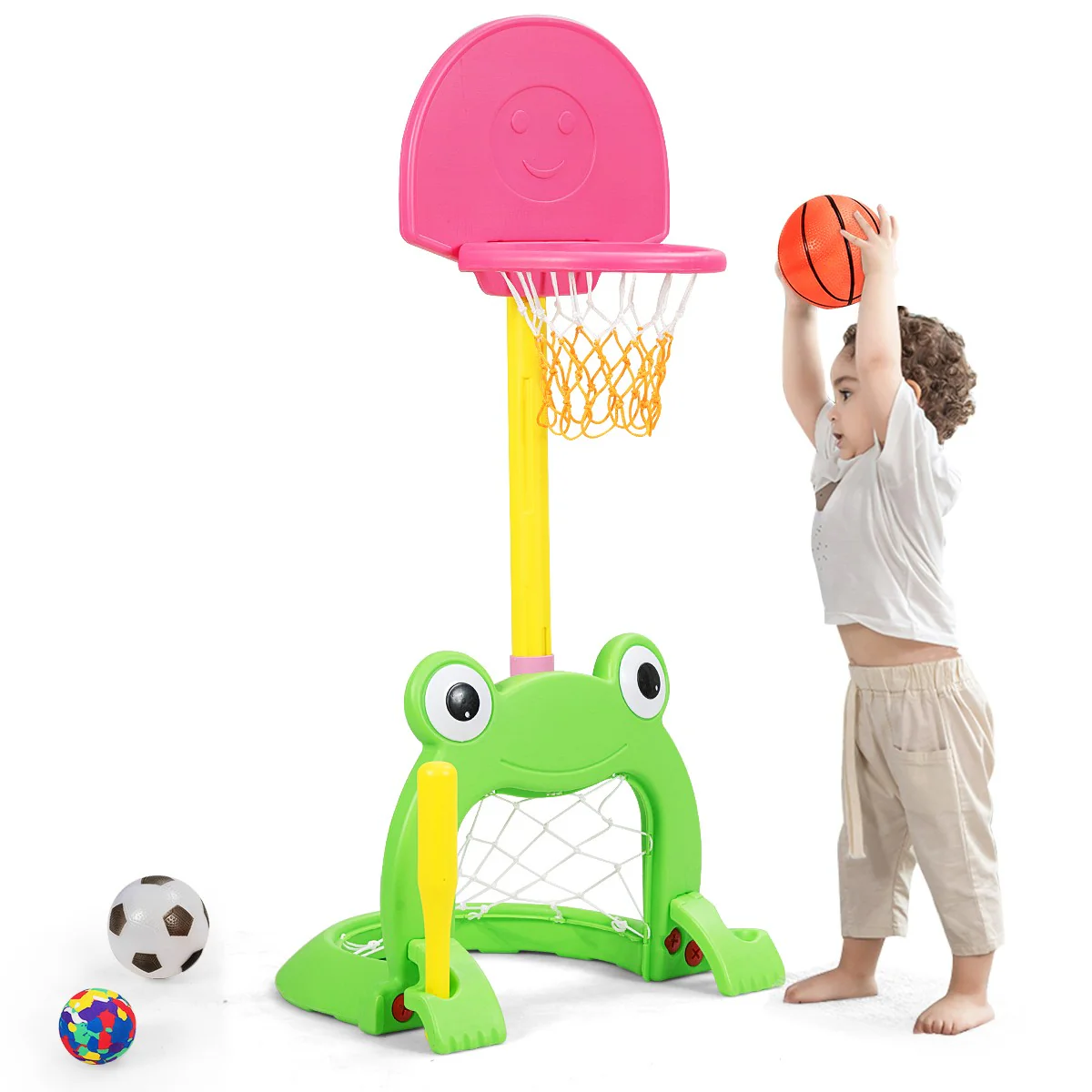 Adjustable 3-in-1 Kids Basketball Hoop Set with Stand and Balls for Active Play - Image 13