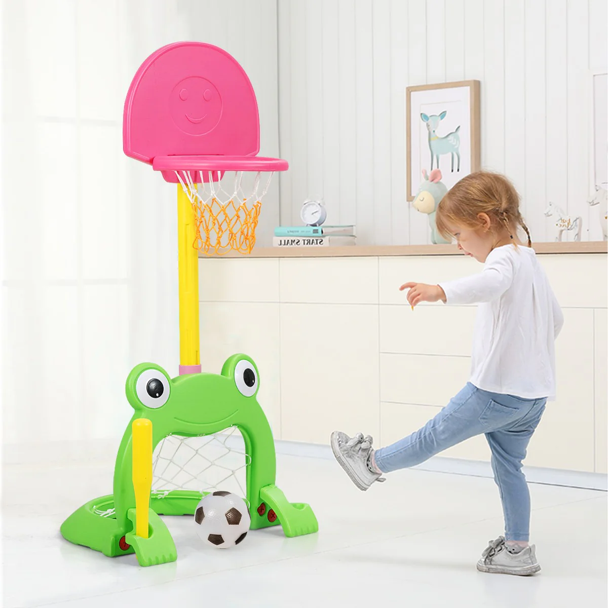 Adjustable 3-in-1 Kids Basketball Hoop Set with Stand and Balls for Active Play - Image 2