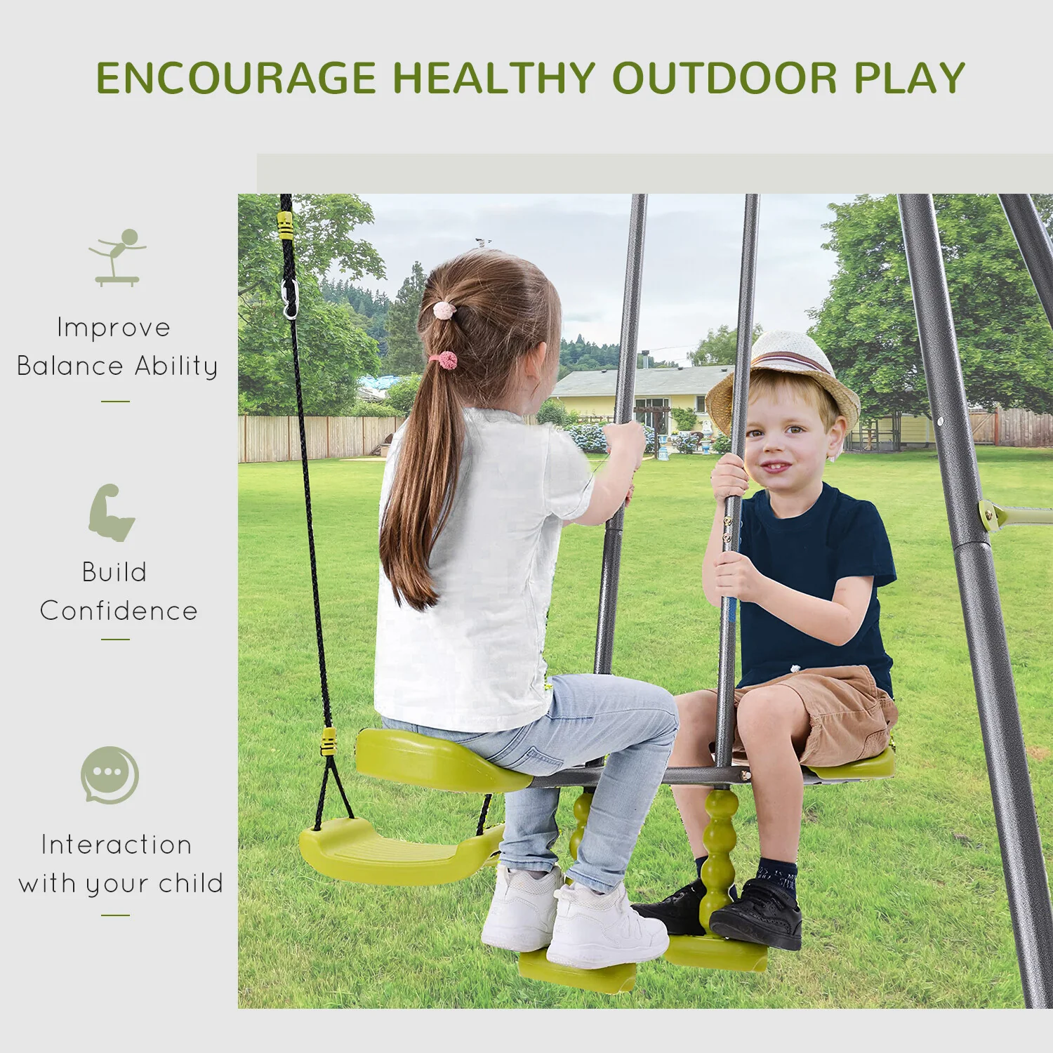 3-in-1 Kids Metal Swing Set with Seat, Glider, and Climbing Ladder for Backyard - Image 4