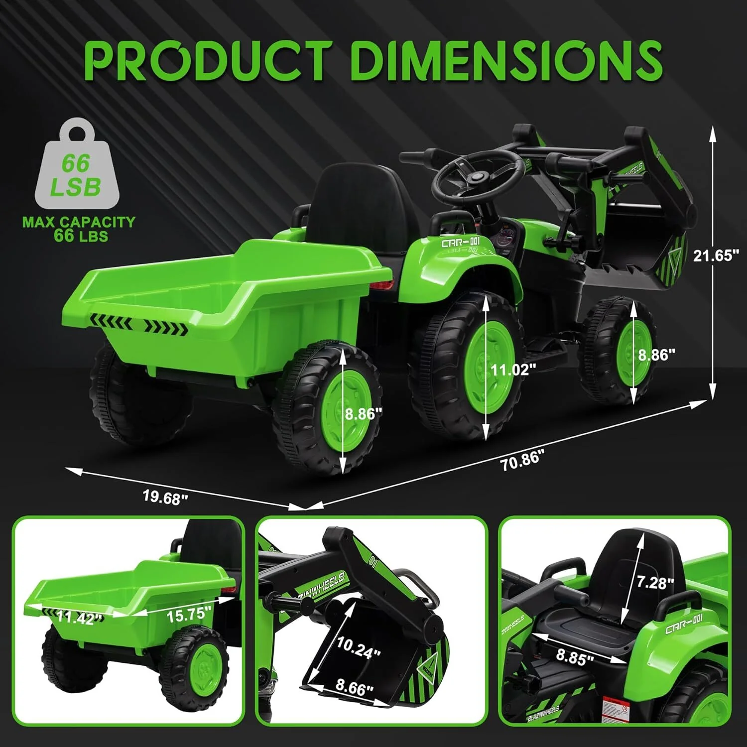 3-in-1 Kids Electric Ride-On Tractor with Excavator, Bulldozer, Remote Control, and Trailer 12V - Image 3