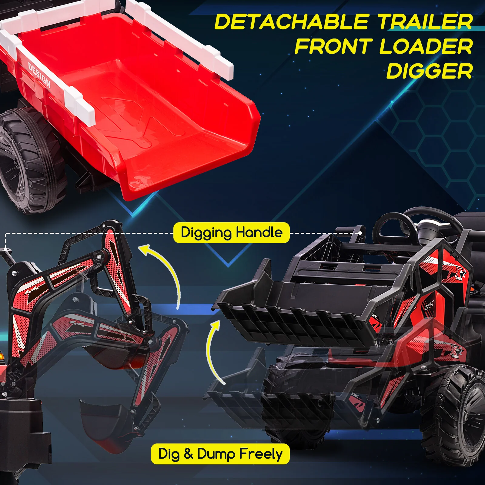 3-in-1 Kids 24V Electric Ride-On Tractor with Trailer, Shovel, and Digger Bucket - Image 3