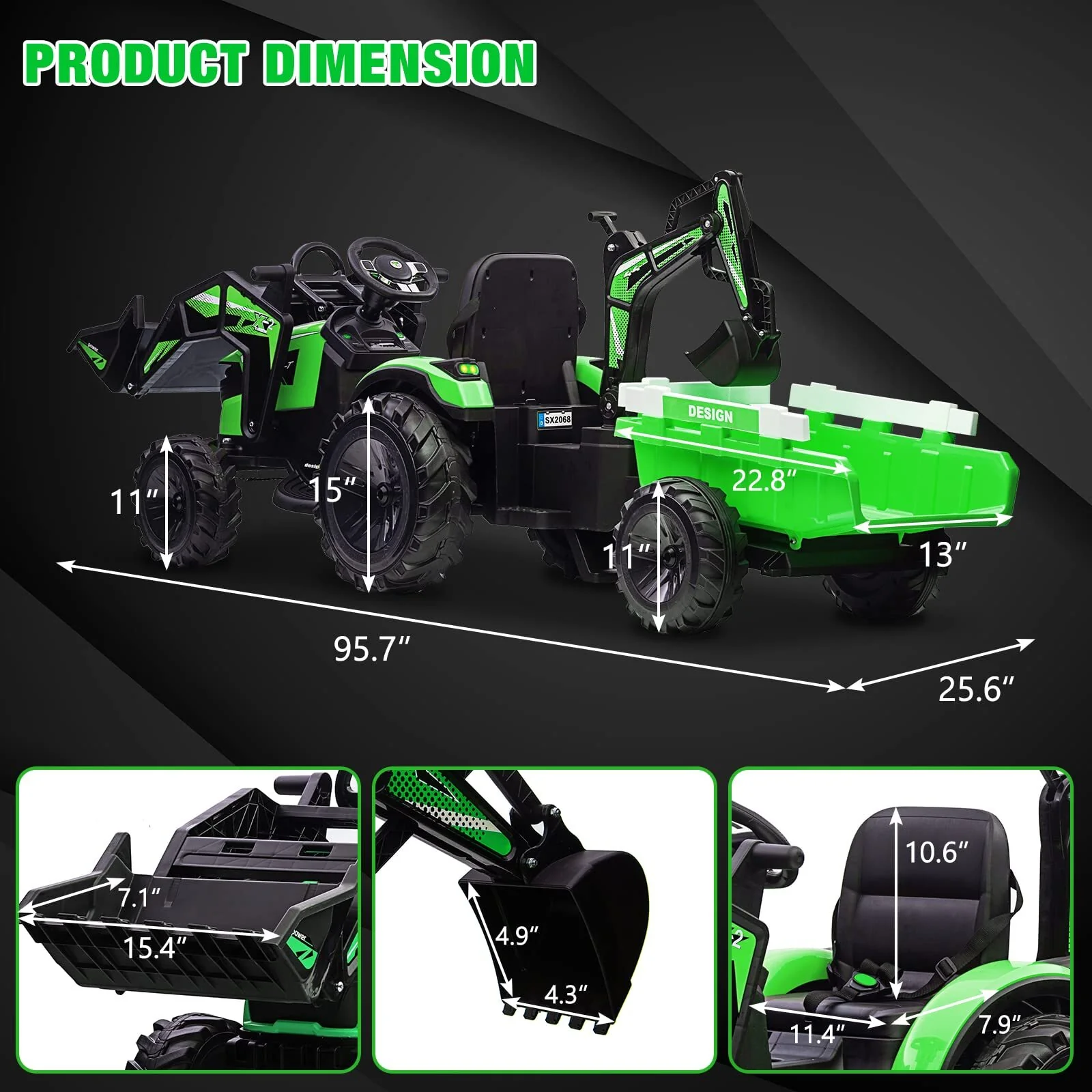 3-in-1 Kids 24V Electric Ride-On Tractor with Trailer and Remote Control - Image 9