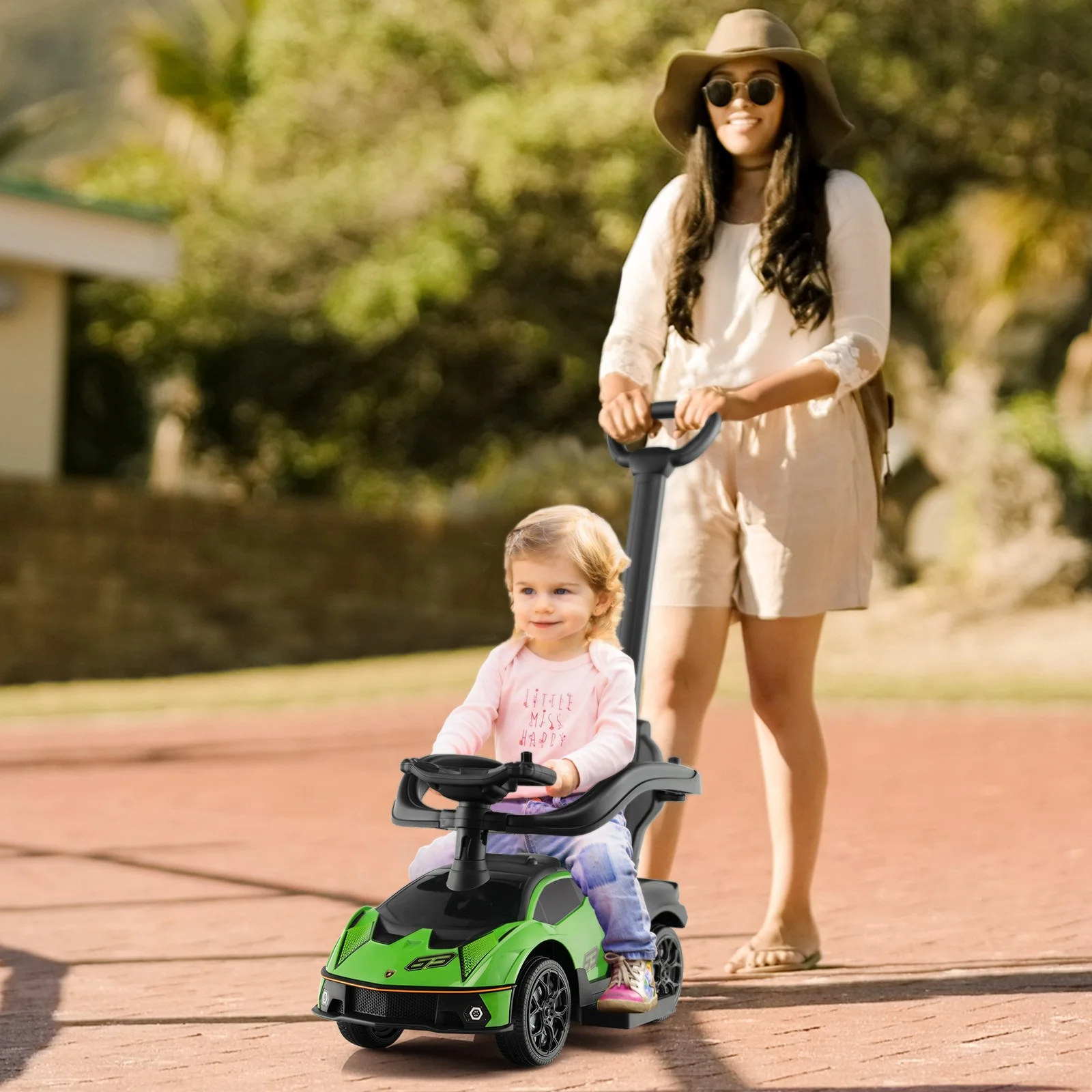 3-in-1 Licensed Lamborghini Ride-On Push Car Stroller Sliding Car with Sound Green - Image 3