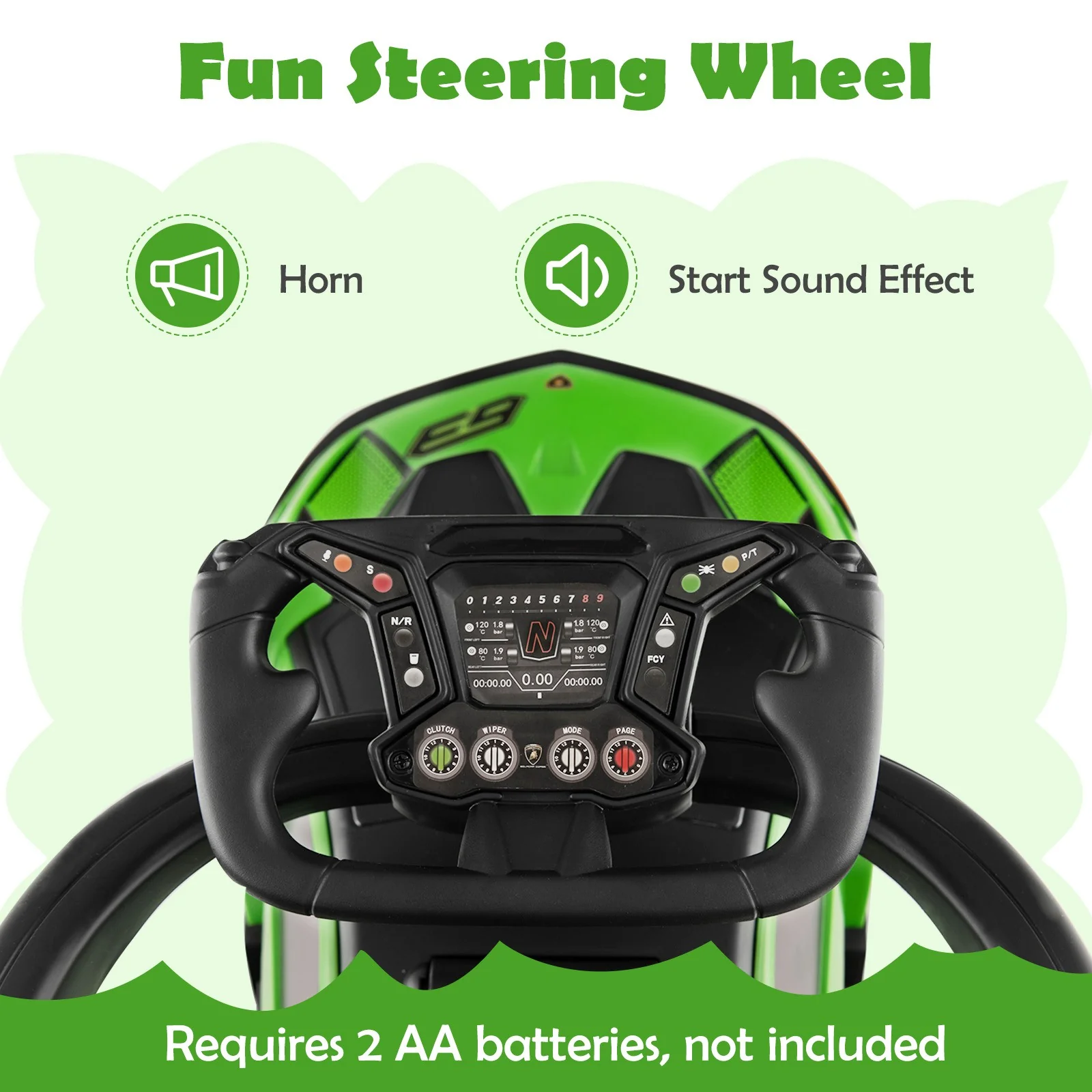 3-in-1 Licensed Lamborghini Ride-On Push Car Stroller Sliding Car with Sound Green - Image 6