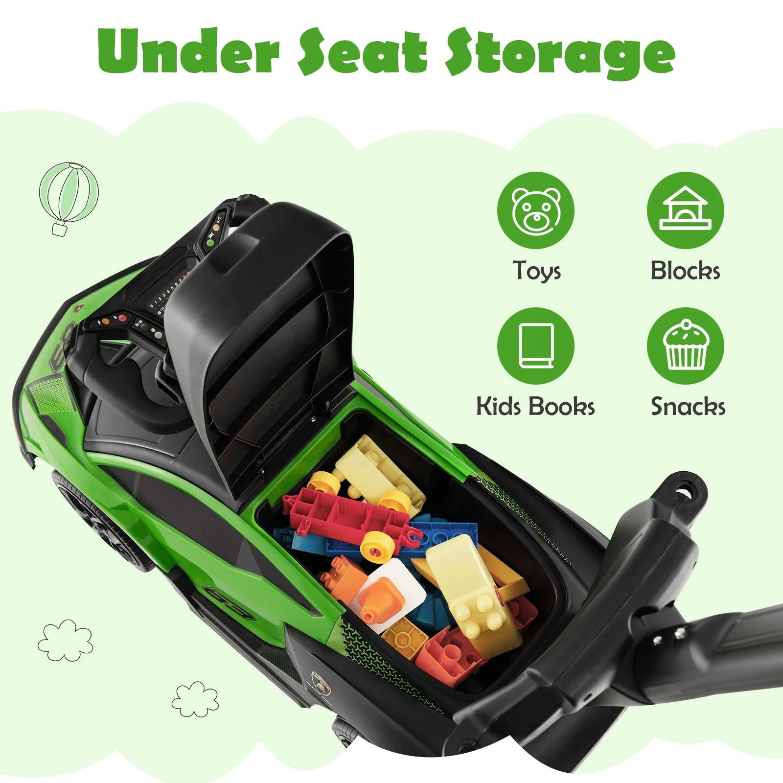 3-in-1 Licensed Lamborghini Ride-On Push Car Stroller Sliding Car with Sound Green - Image 7