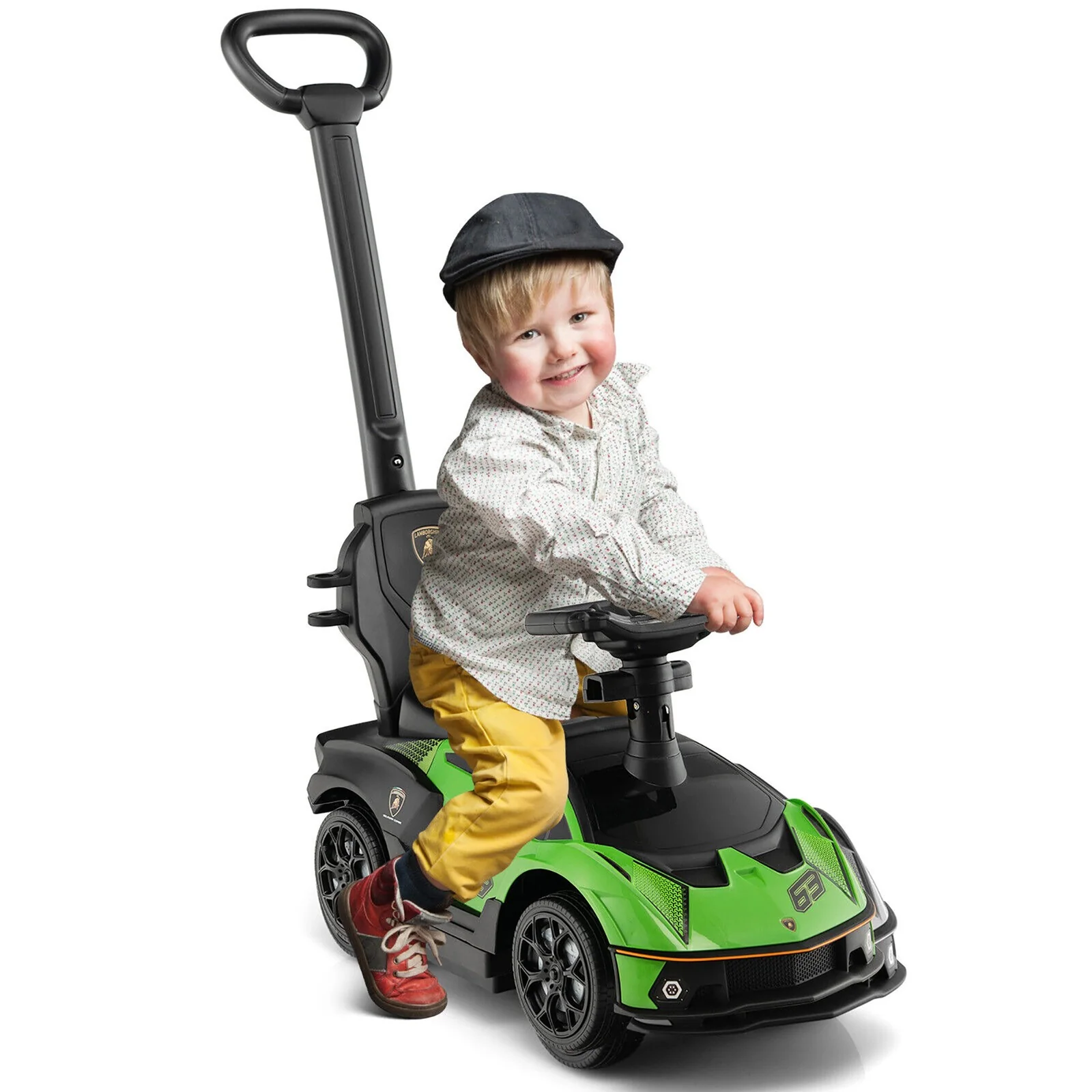 3-in-1 Licensed Lamborghini Ride-On Push Car and Stroller with Sound Features in Green - Image 9