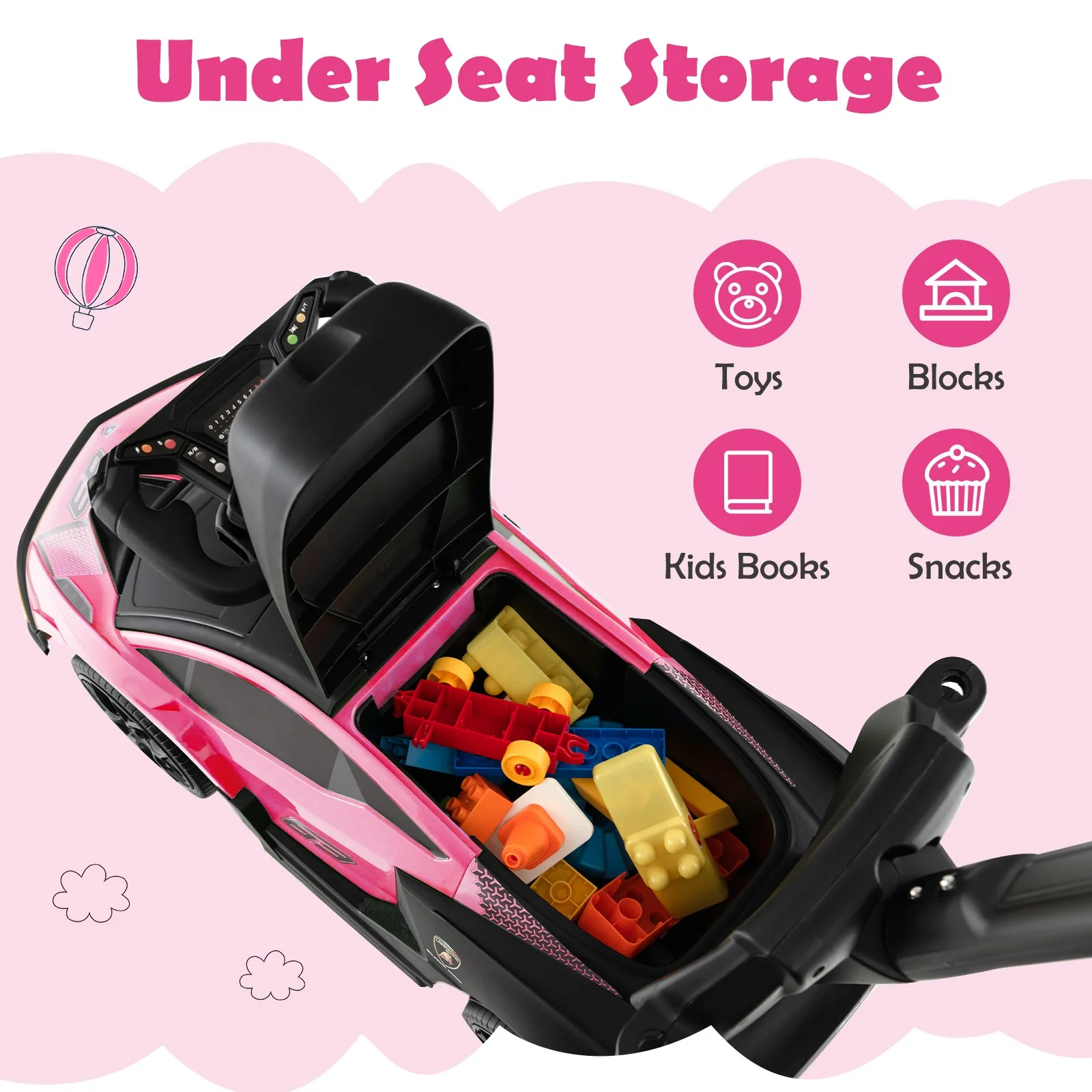 3-in-1 Licensed Lamborghini Ride-On Push Stroller and Sliding Car with Sound Pink - Image 7