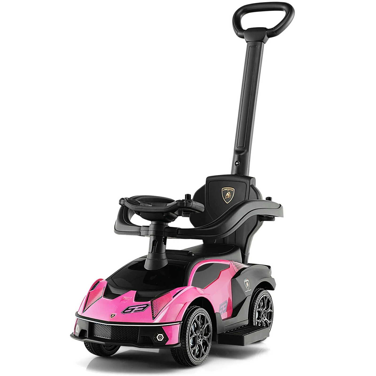 3-in-1 Licensed Lamborghini Ride-On Push Car Stroller Sliding Car with Sound Pink
