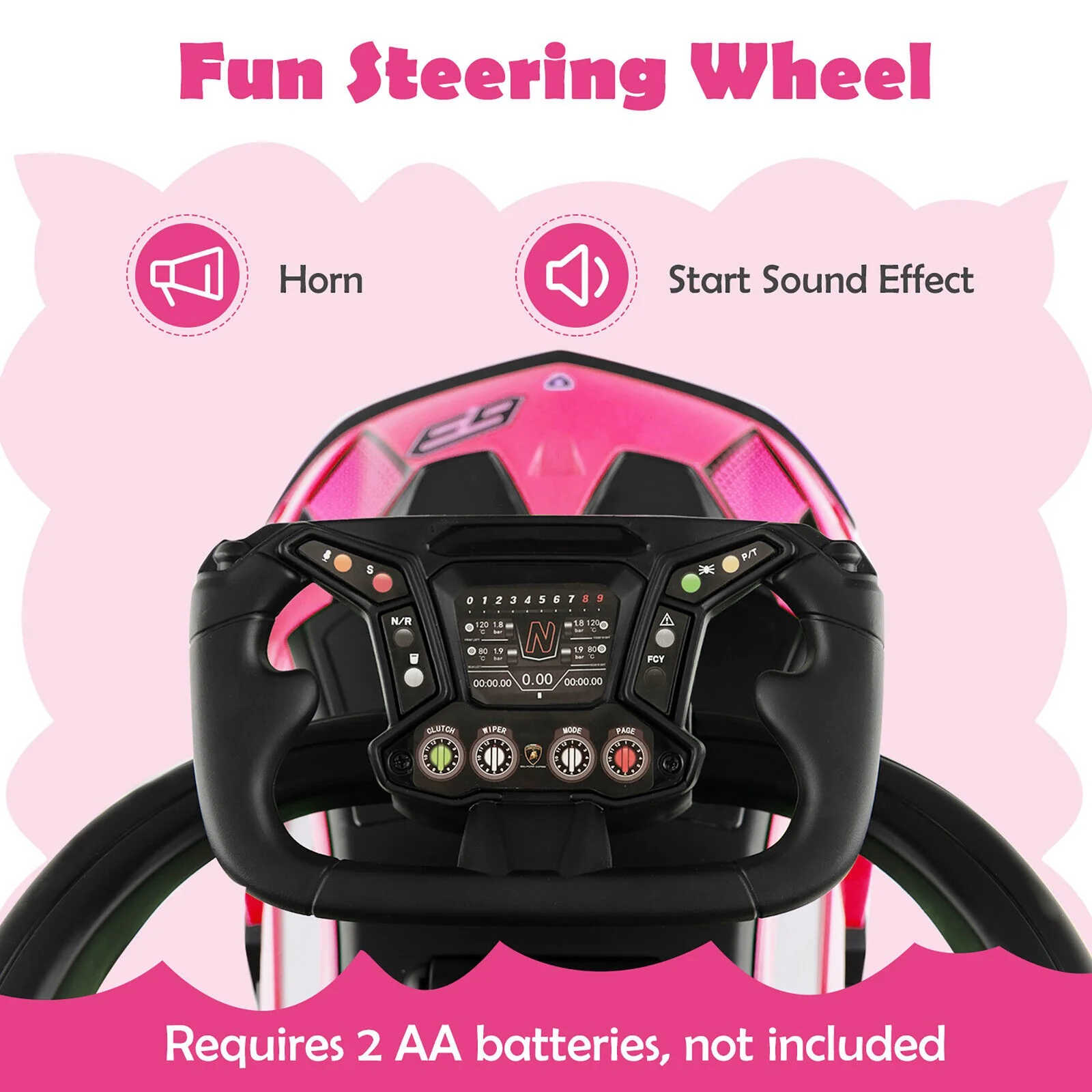 3-in-1 Licensed Lamborghini Ride-On Push Car Stroller Sliding Car with Sound Pink - Image 6