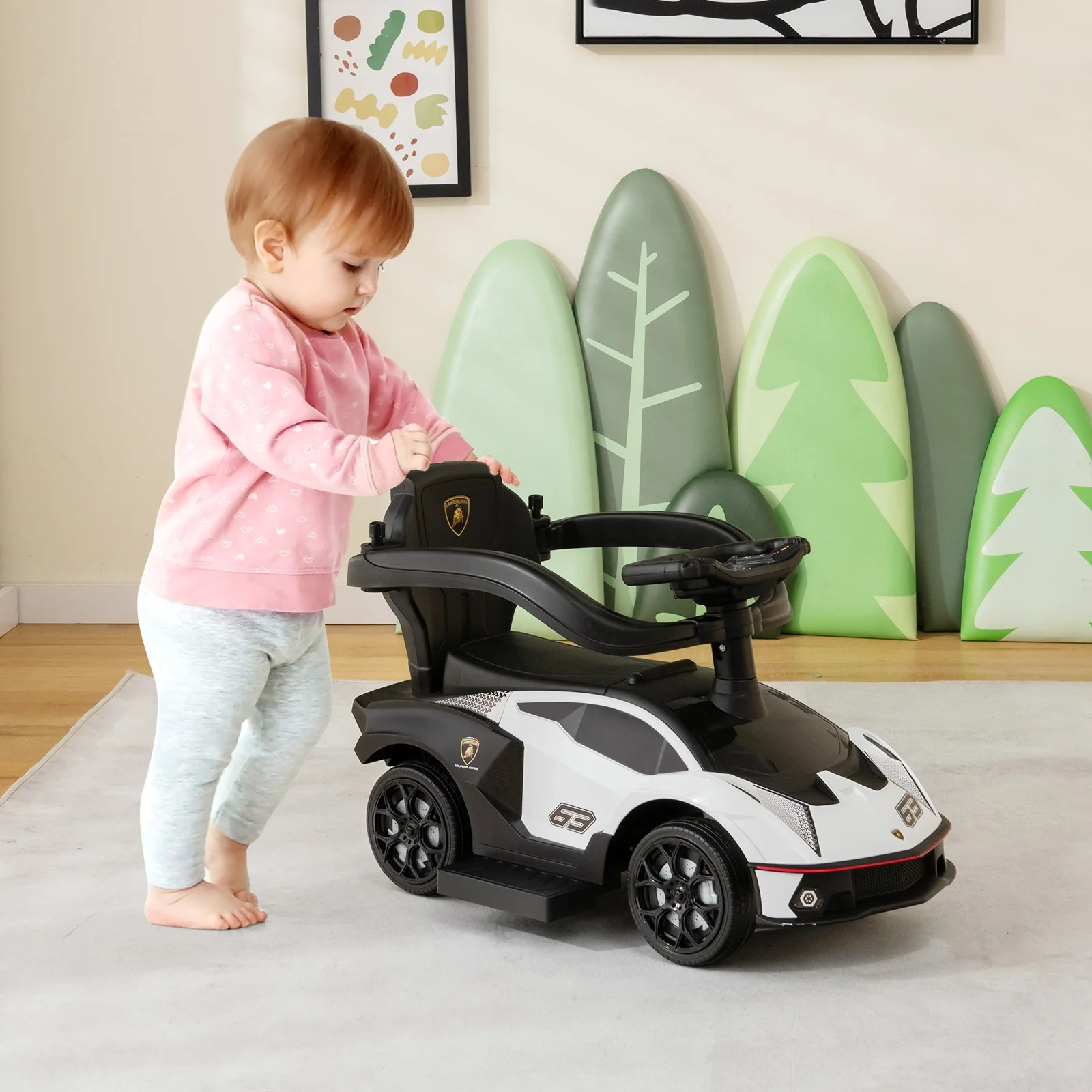 3-in-1 Licensed Lamborghini Ride-On Push Car Stroller Sliding Car with Sound and Music - Image 4
