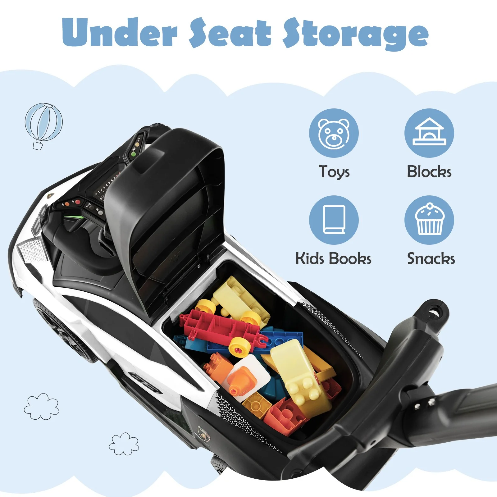 3-in-1 Licensed Lamborghini Ride-On Push Car Stroller Sliding Car with Sound and Music - Image 7