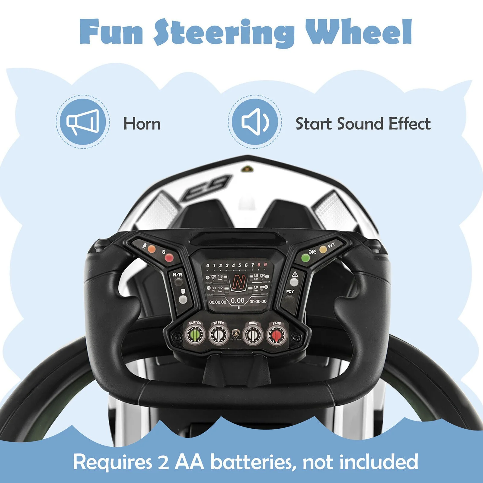 3-in-1 Licensed Lamborghini Ride-On Push Car Stroller with Sound and Music - Image 6