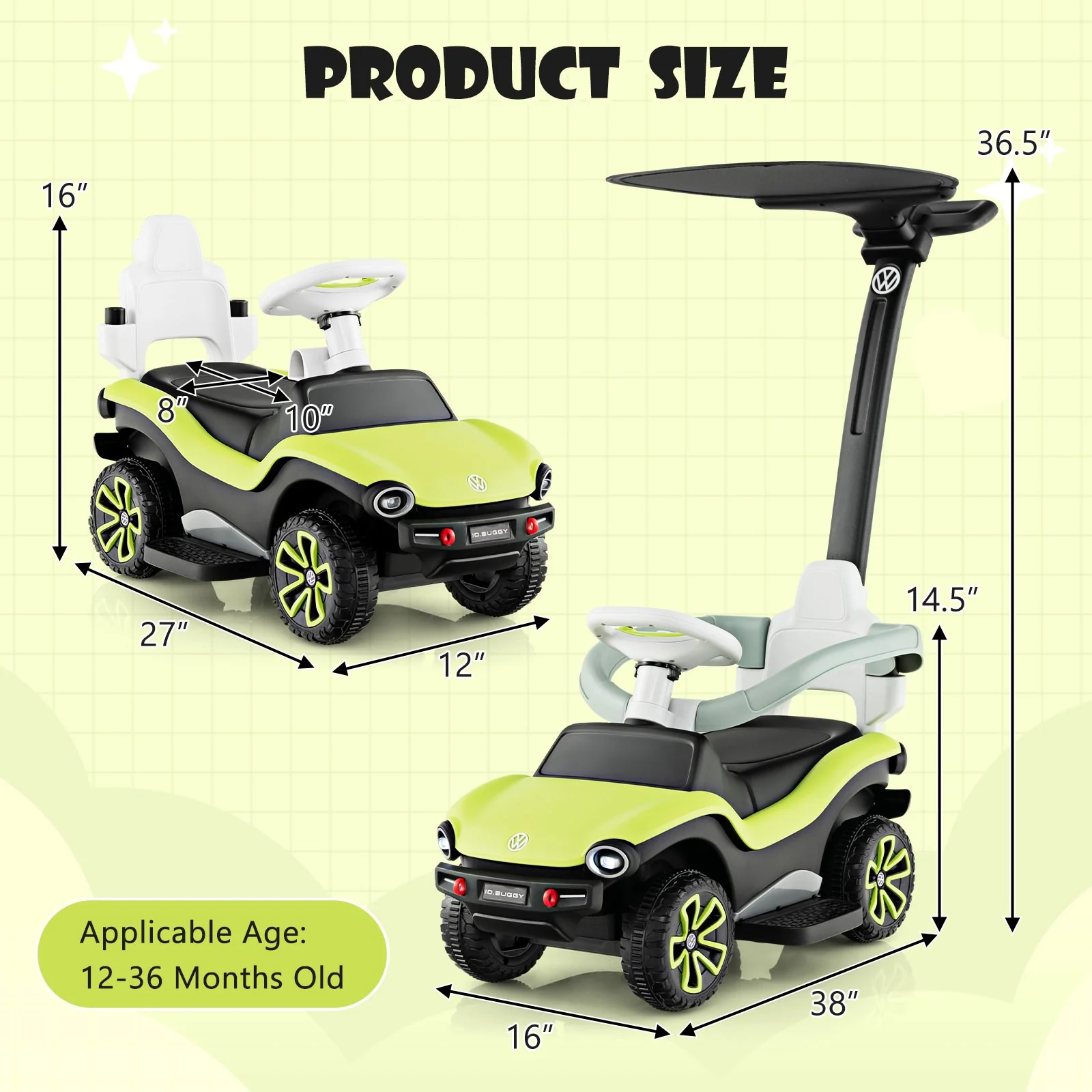 3-in-1 Licensed Volkswagen Kids Ride-On and Push Car with Sliding Function, Music, and Lights - Image 2