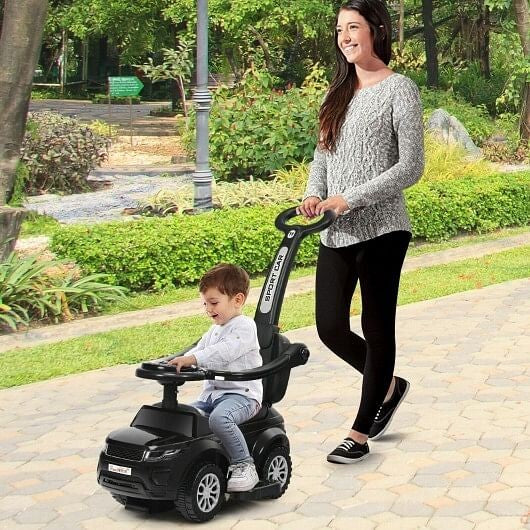 3-in-1 Toddler Ride-On Push Car Stroller with Sliding Seat and Music, Black - Image 2