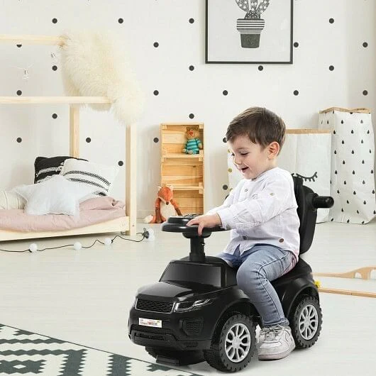 3-in-1 Toddler Ride-On Push Car Stroller with Sliding Seat and Music, Black - Image 5
