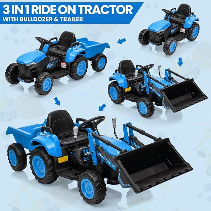 3-in-1 12V Ride-On Tractor and Bulldozer with Detachable Trailer for Kids - Image 5