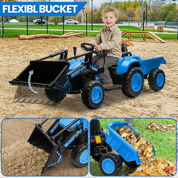 3-in-1 12V Ride-On Tractor and Bulldozer with Remote Control, Bucket, Horn, and Lights - Image 6