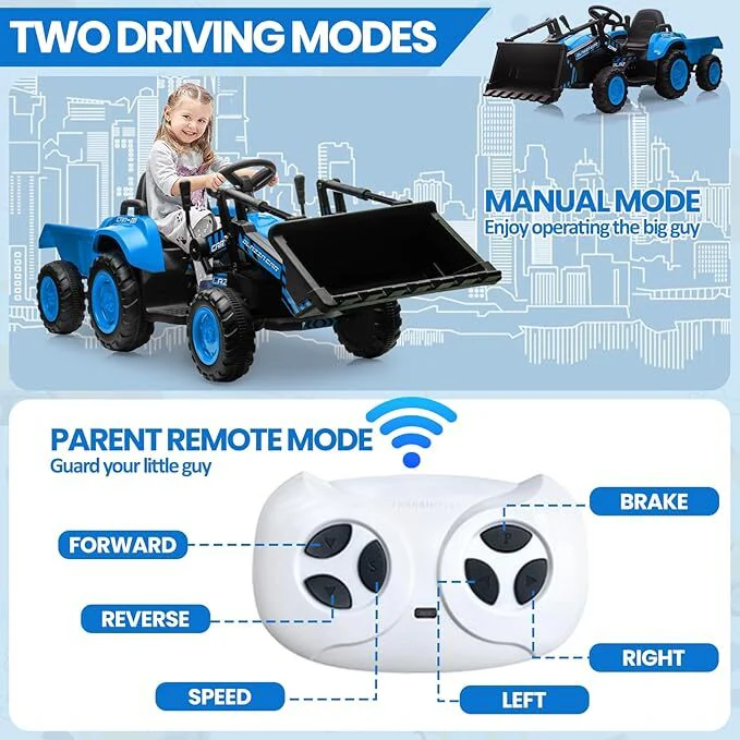 3-in-1 12V Ride-On Tractor and Bulldozer with Remote Control, Bucket, Horn, and Lights - Image 7