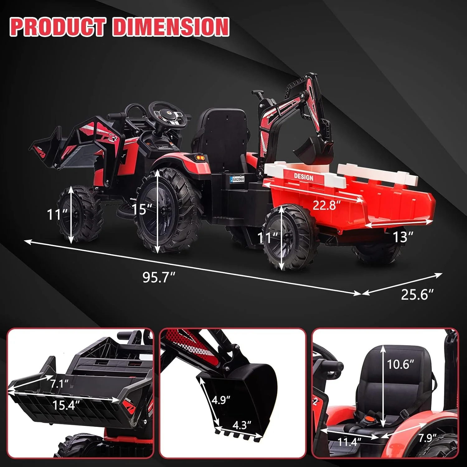 3-in-1 Ride-On 24V Electric Tractor, Excavator, and Bulldozer with Trailer - Image 11