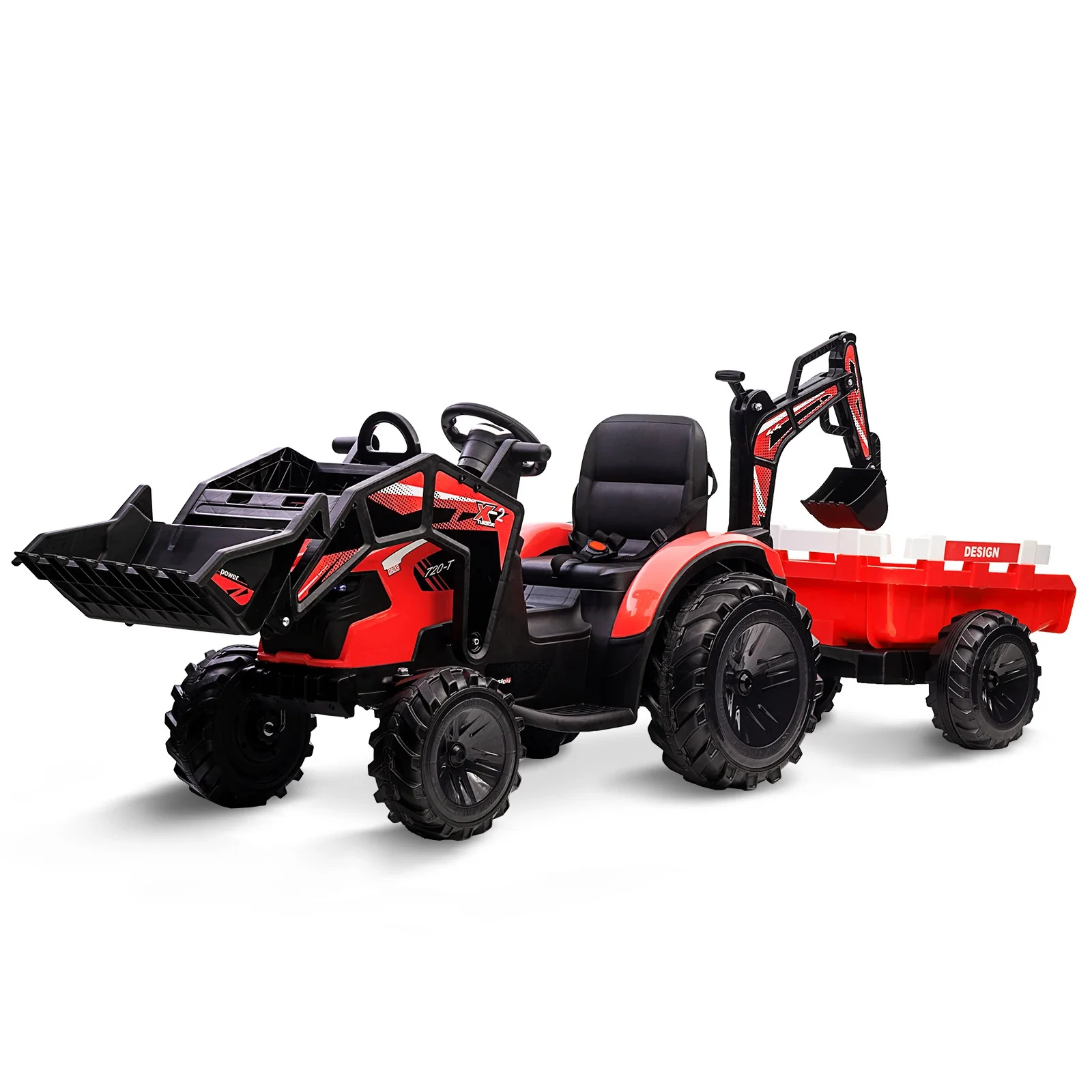 3-in-1 Ride-On 24V Electric Tractor, Excavator, and Bulldozer Vehicle with Trailer - Image 13