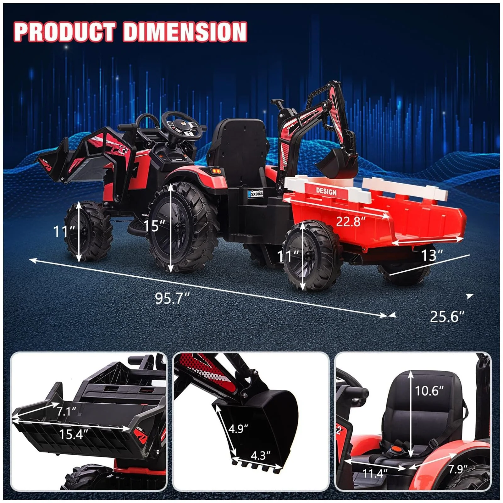 3-in-1 24V Electric Ride-On Tractor, Excavator, and Bulldozer with Trailer - Image 4