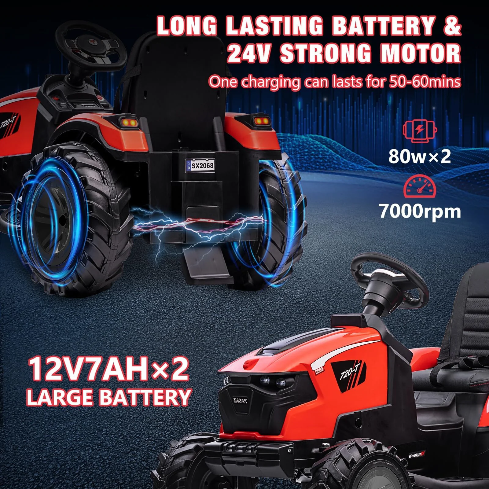 3-in-1 24V Electric Ride-On Tractor, Excavator, and Bulldozer with Trailer - Image 7