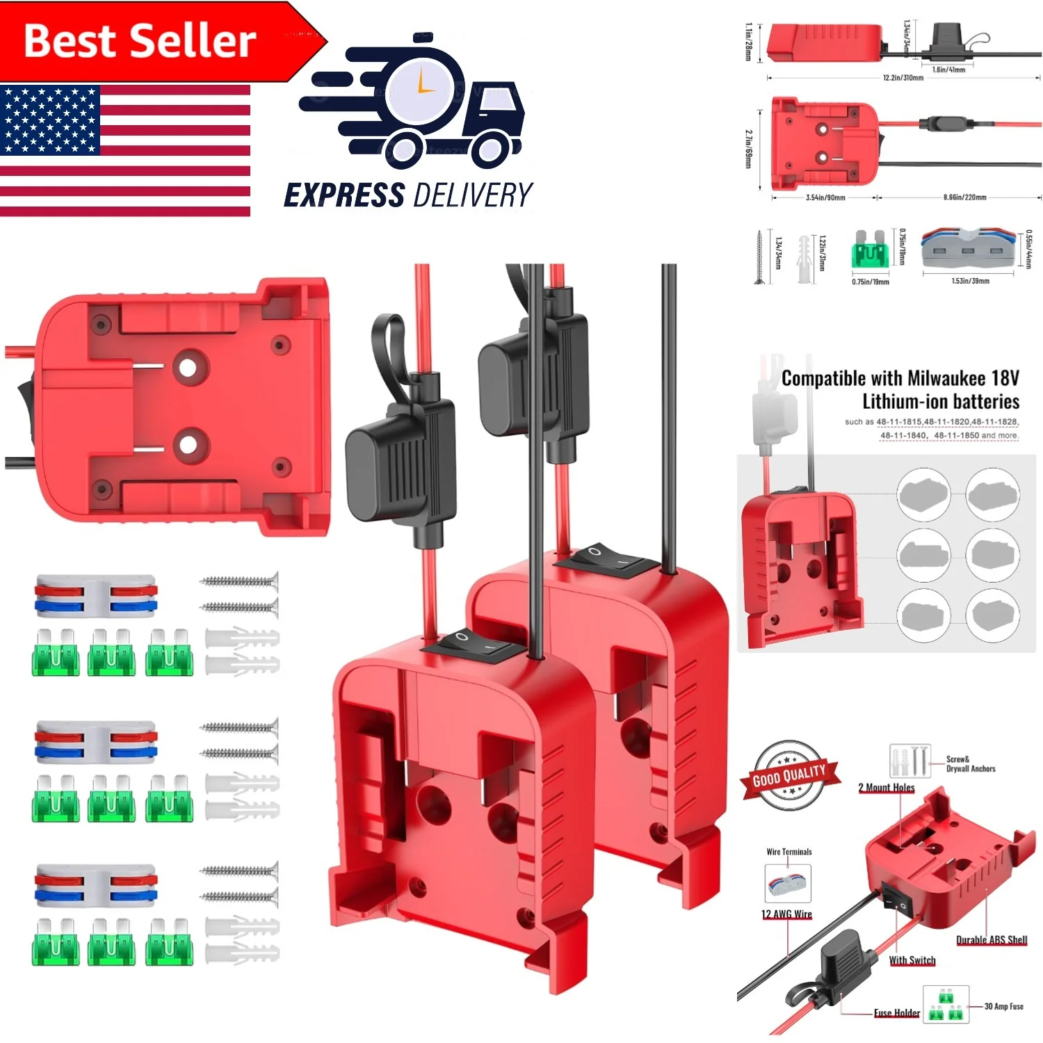 3-Pack 18V Battery Adapter Kit with Fuse Switch and Terminals for Milwaukee Tools - Image 10