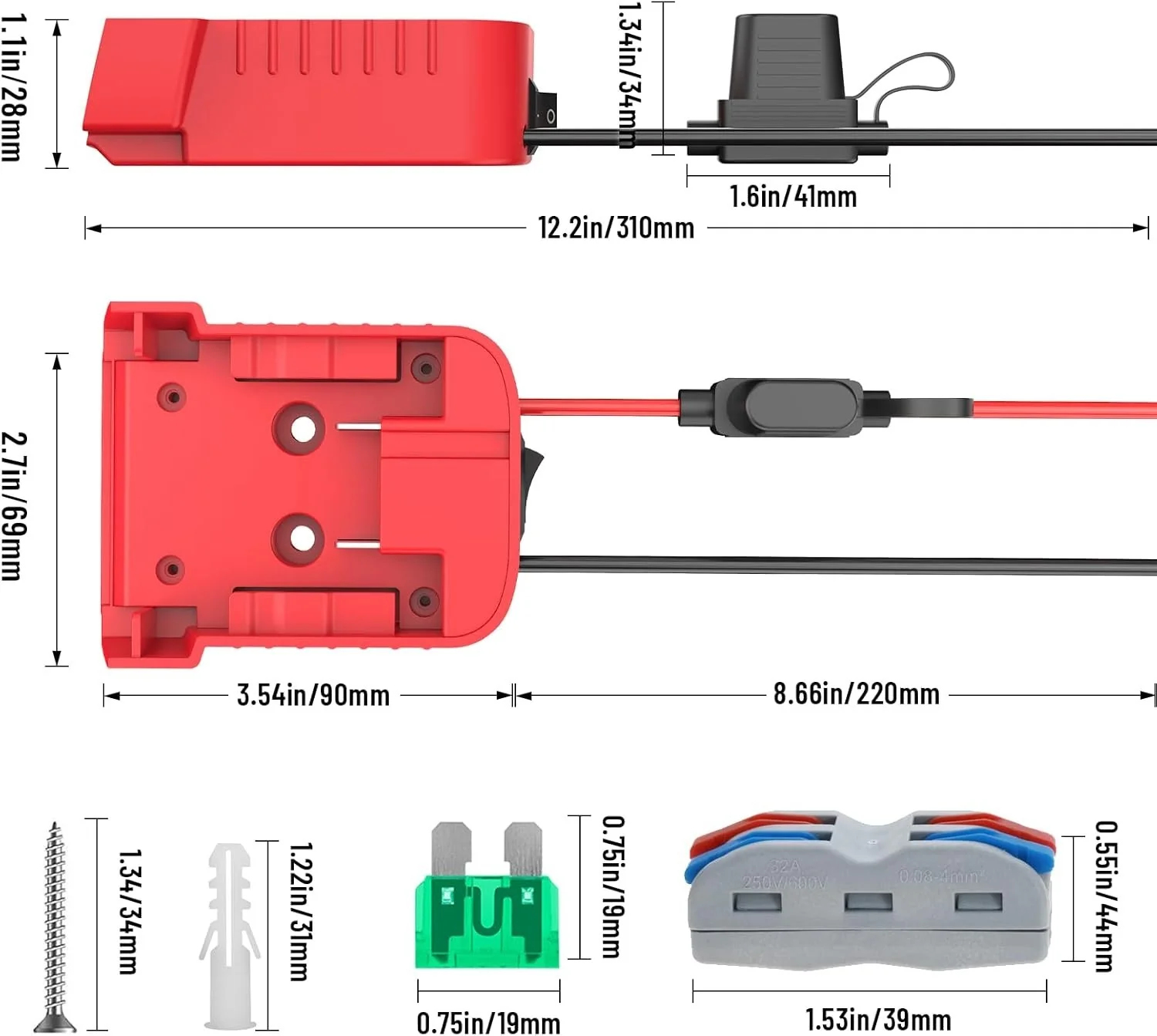 3-Pack 18V Battery Adapter Kit with Fuse Switch and Terminals for Milwaukee Tools - Image 6