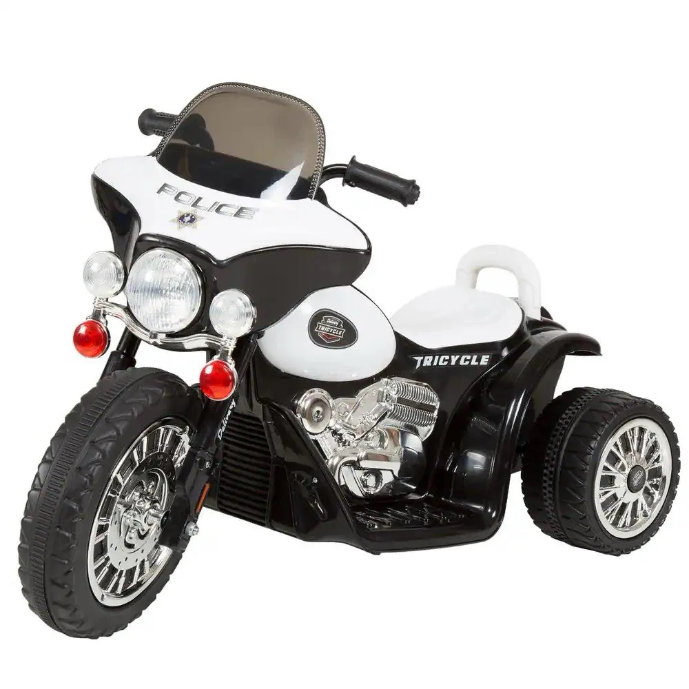 Battery-Powered 3-Wheel Police Chopper Ride-On Toy Motorcycle in Black - Image 4