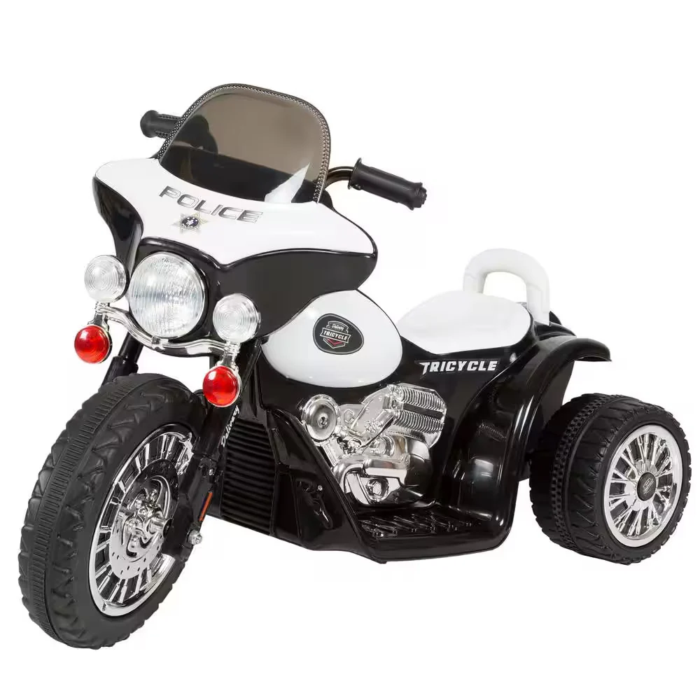 Battery-Powered 3-Wheel Black Police Chopper Ride-On Toy Motorcycle - Image 11