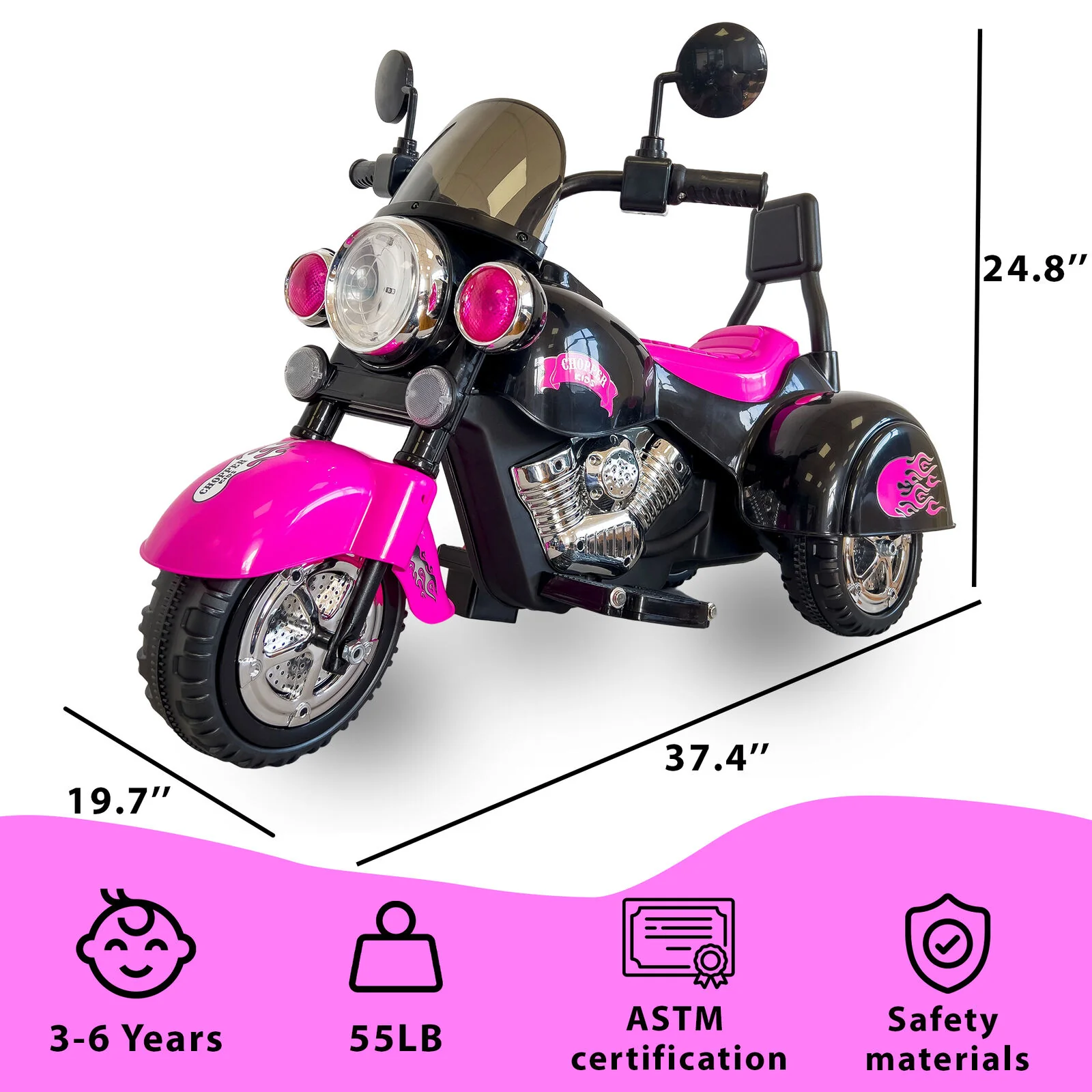 3-Wheel Chopper Motorbike Toy for Kids with LED Lights - Harley Motorcycle Inspired - Image 6