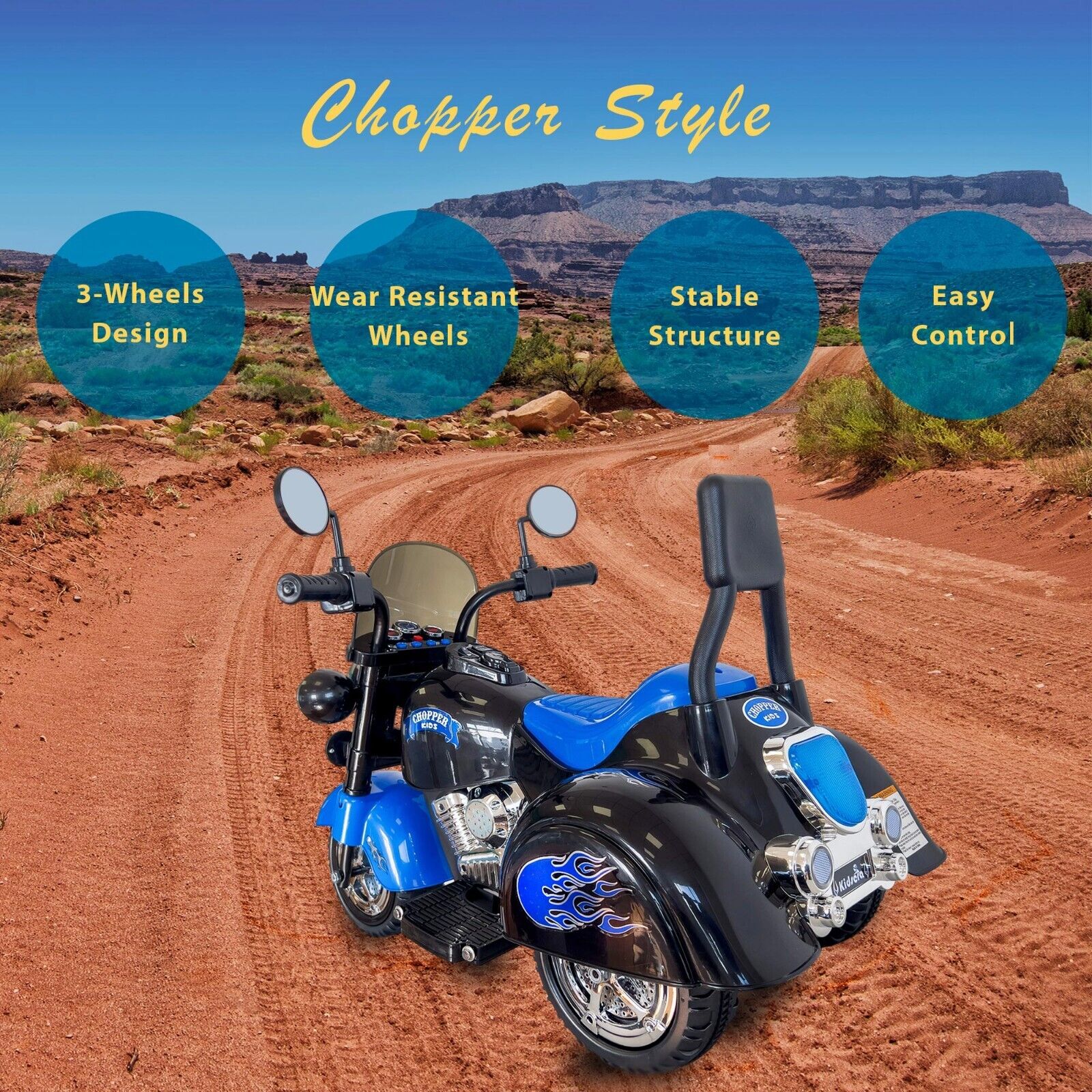 3-Wheel Chopper Ride-On Motorcycle Toy for Kids with LED Headlights - Image 7